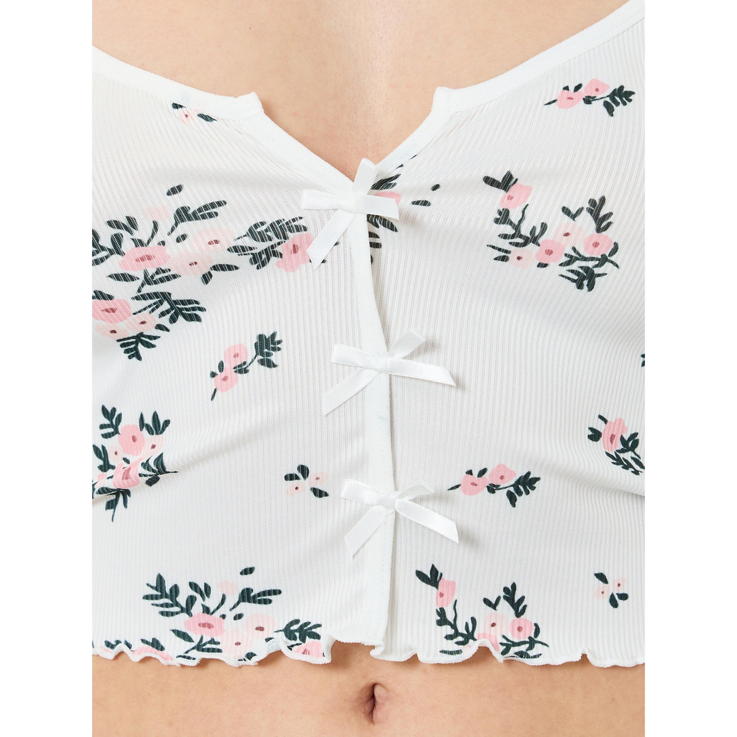 Styli White Floral Print Lettuce Edge Cami and Shorts Set-women-clothing-lingerie-lingeriesets-image-5