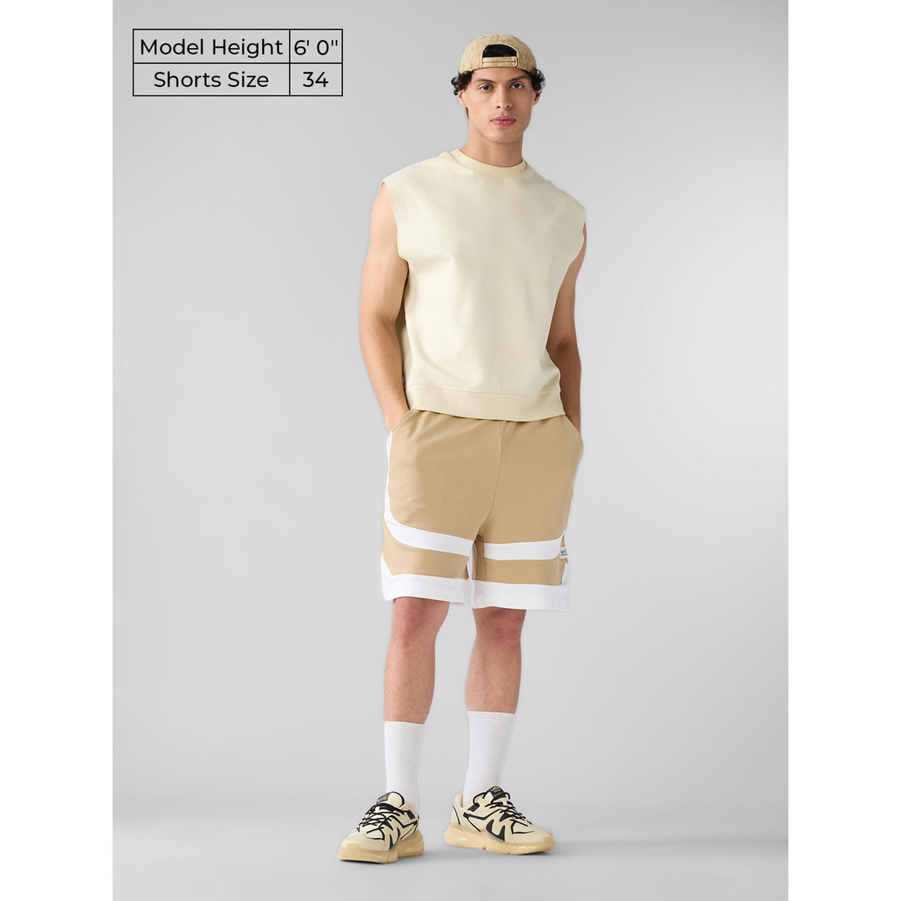 The Souled Store X Styli Men Beige Color Block Knee-Length Shorts-men-clothing-swimandbeach-shorts-image-2