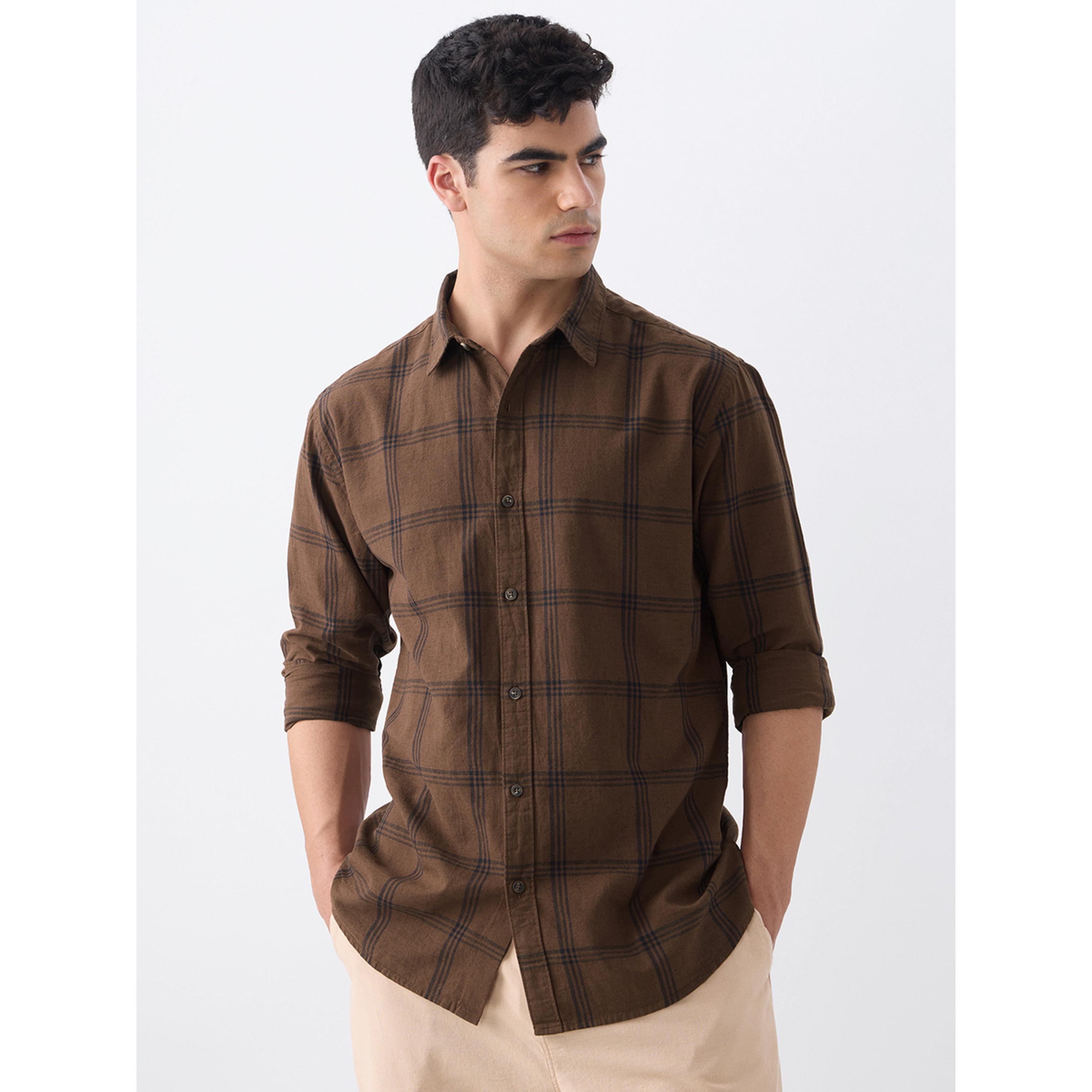 The Souled Store X Styli Men Brown Checkered Cotton Shirt-men-clothing-shirts-image-1