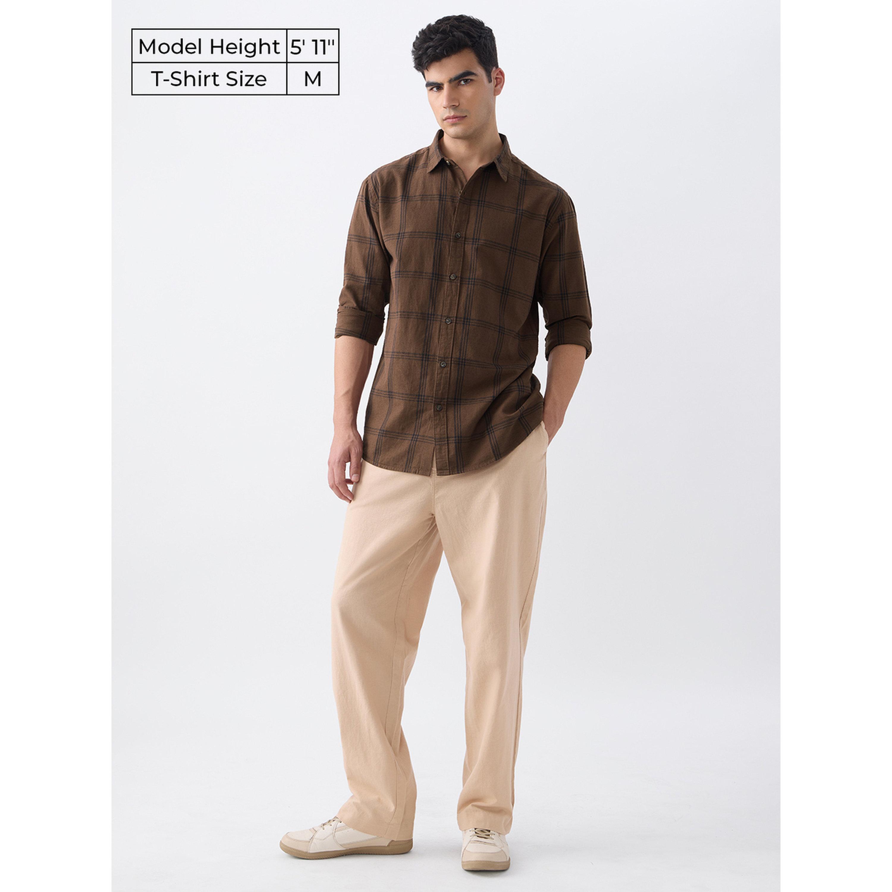 The Souled Store X Styli Men Brown Checkered Cotton Shirt-men-clothing-shirts-image-2