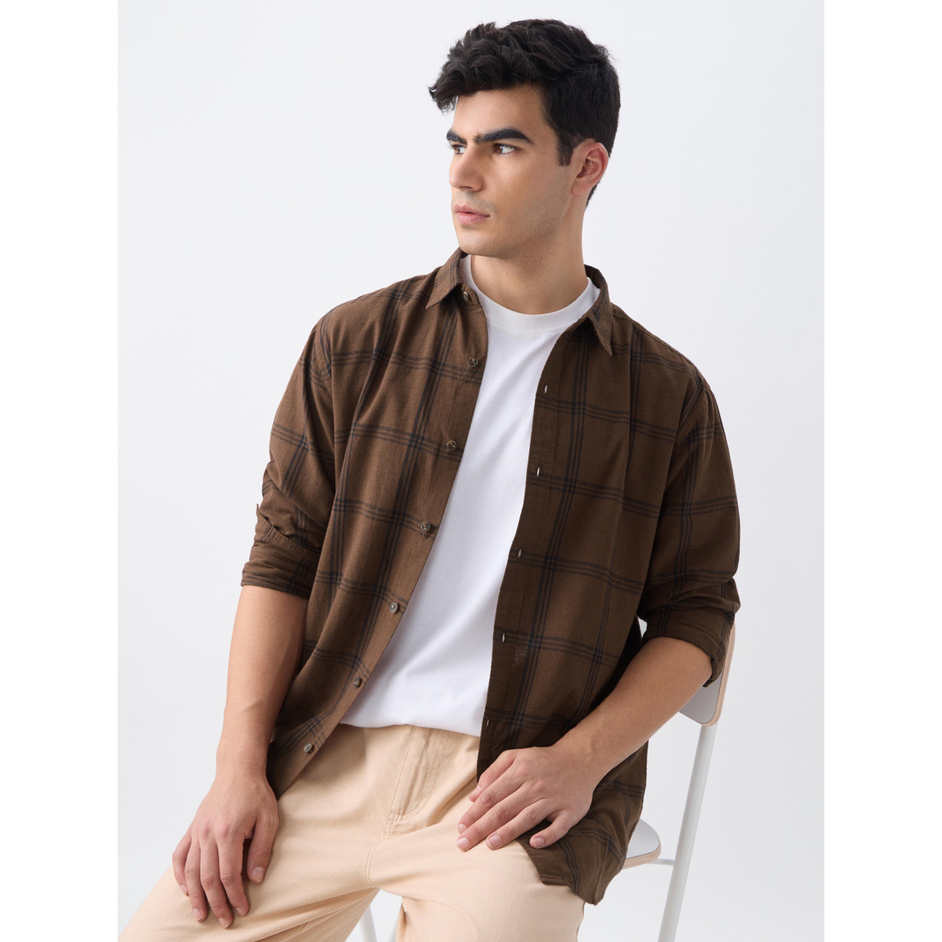 The Souled Store X Styli Men Brown Checkered Cotton Shirt-men-clothing-shirts-image-3