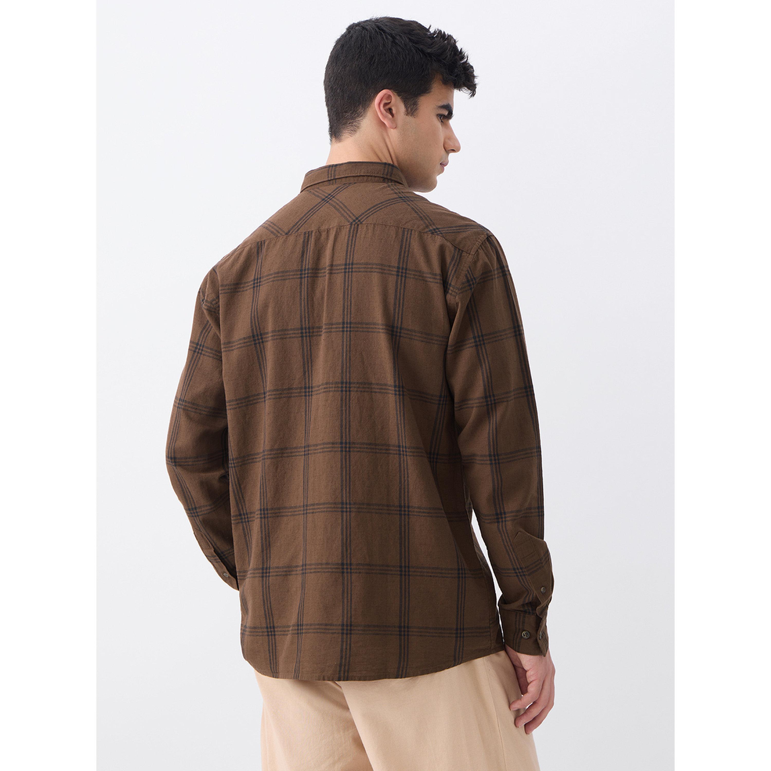 The Souled Store X Styli Men Brown Checkered Cotton Shirt-men-clothing-shirts-image-4