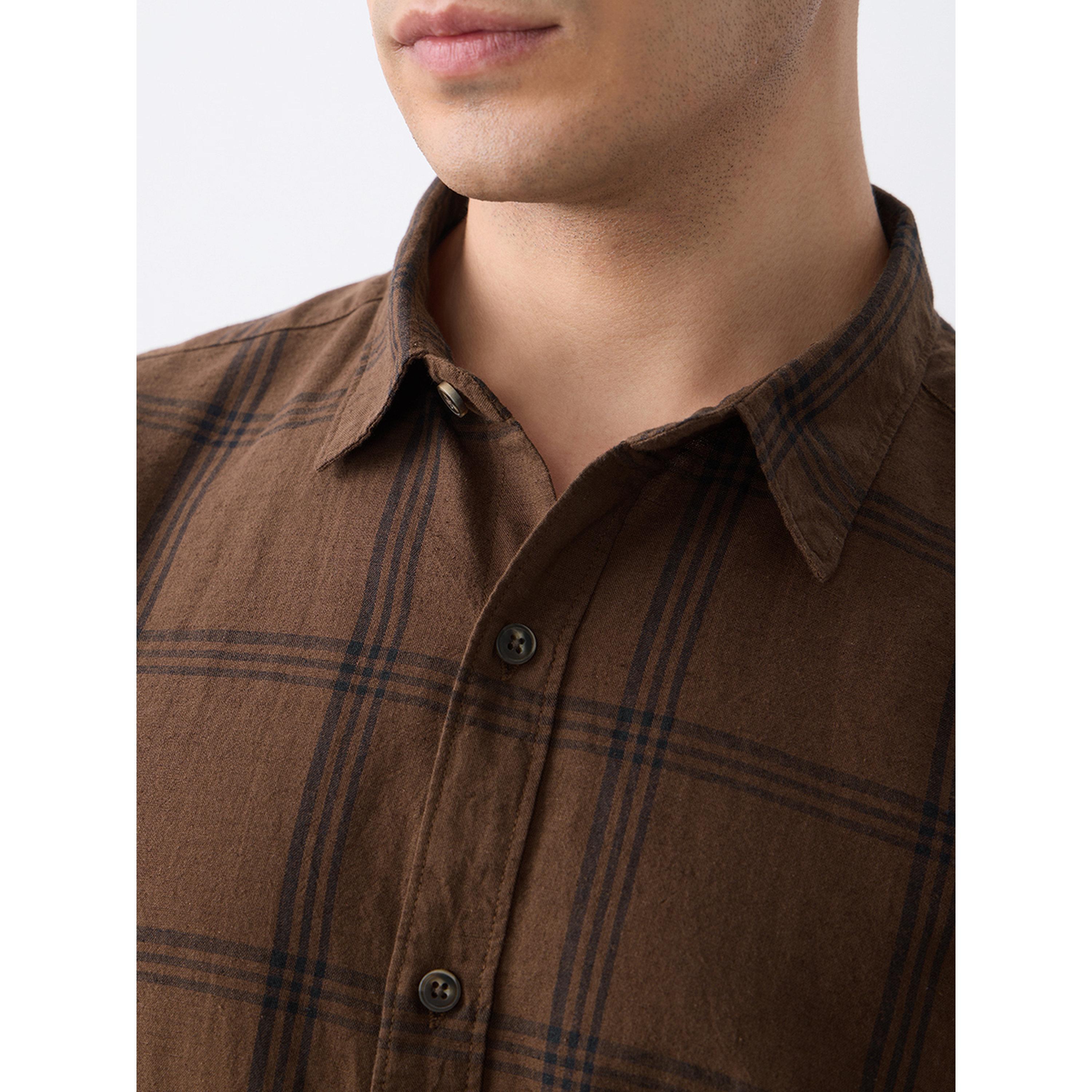 The Souled Store X Styli Men Brown Checkered Cotton Shirt-men-clothing-shirts-image-6