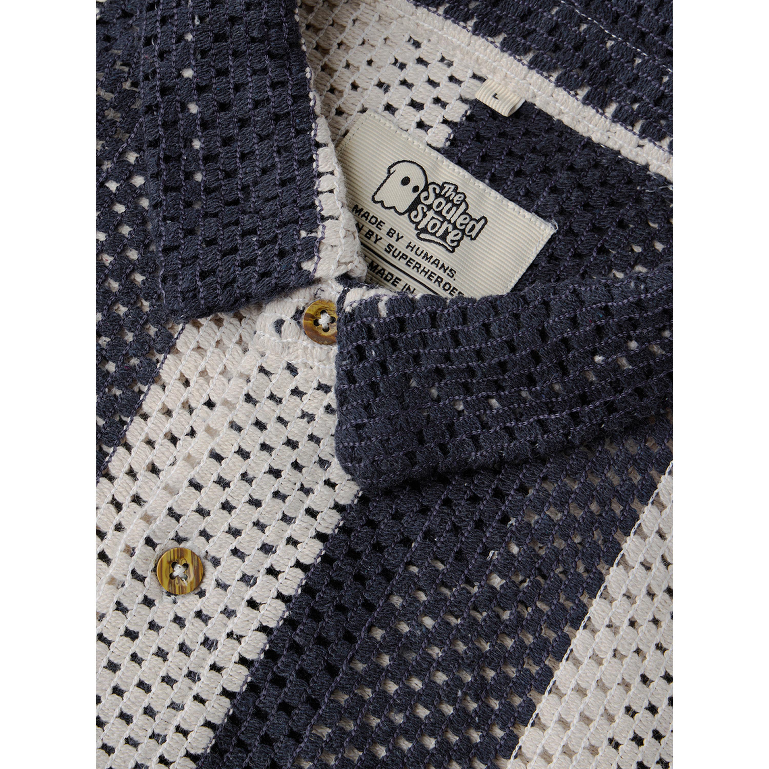 The Souled Store X Styli Men Navy Open-Knit Striped Shirt-men-clothing-shirts-image-5