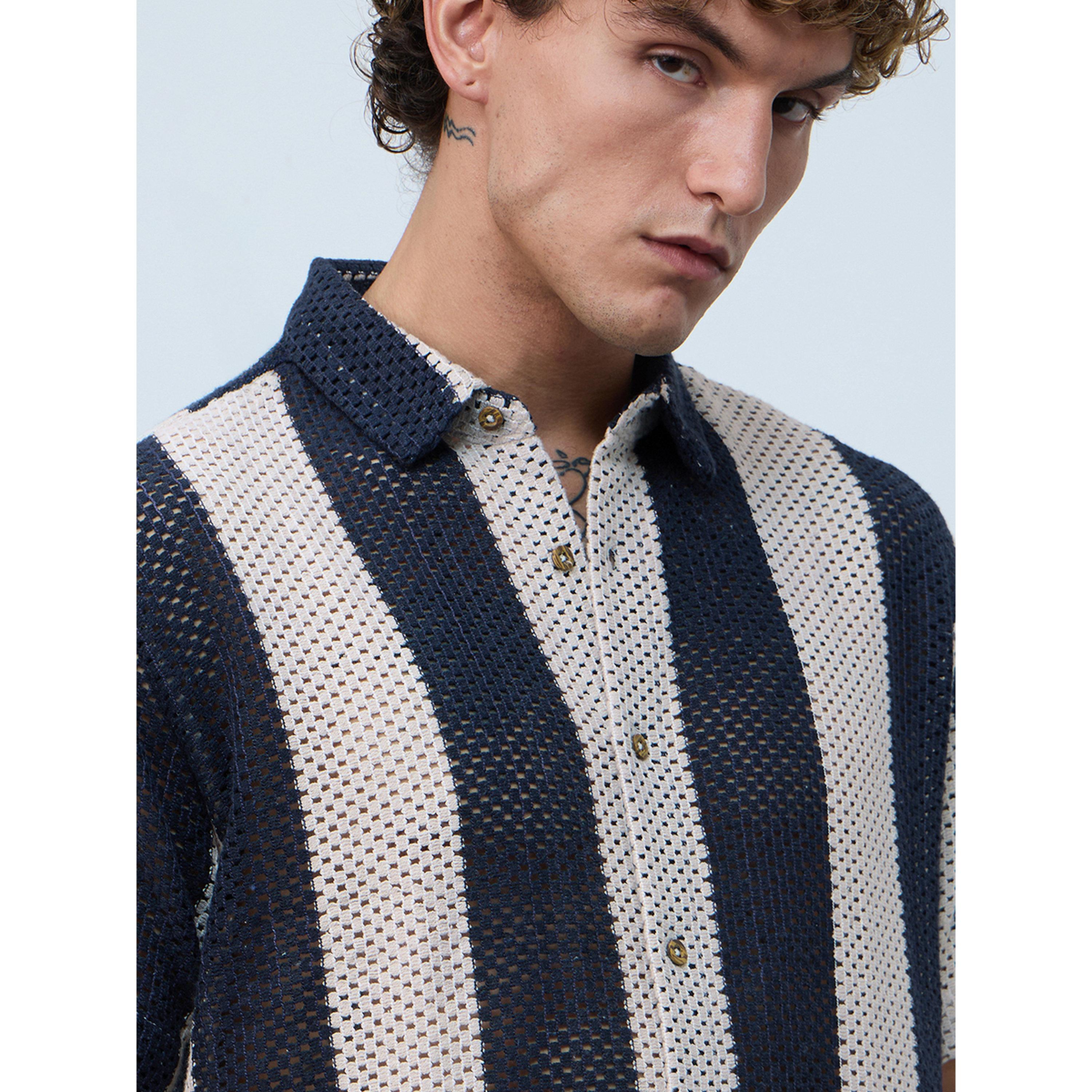 The Souled Store X Styli Men Navy Open-Knit Striped Shirt-men-clothing-shirts-image-6