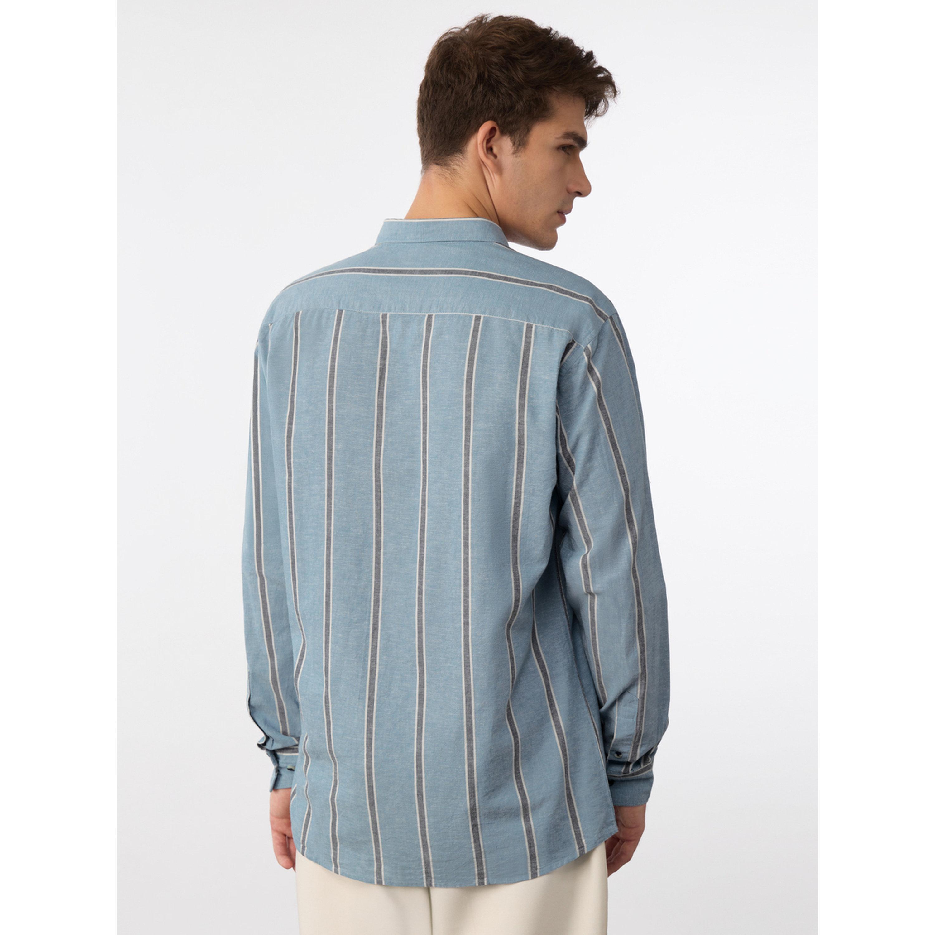 The Souled Store X Styli Men Blue Striped Cotton Linen Shirt-men-clothing-shirts-image-2