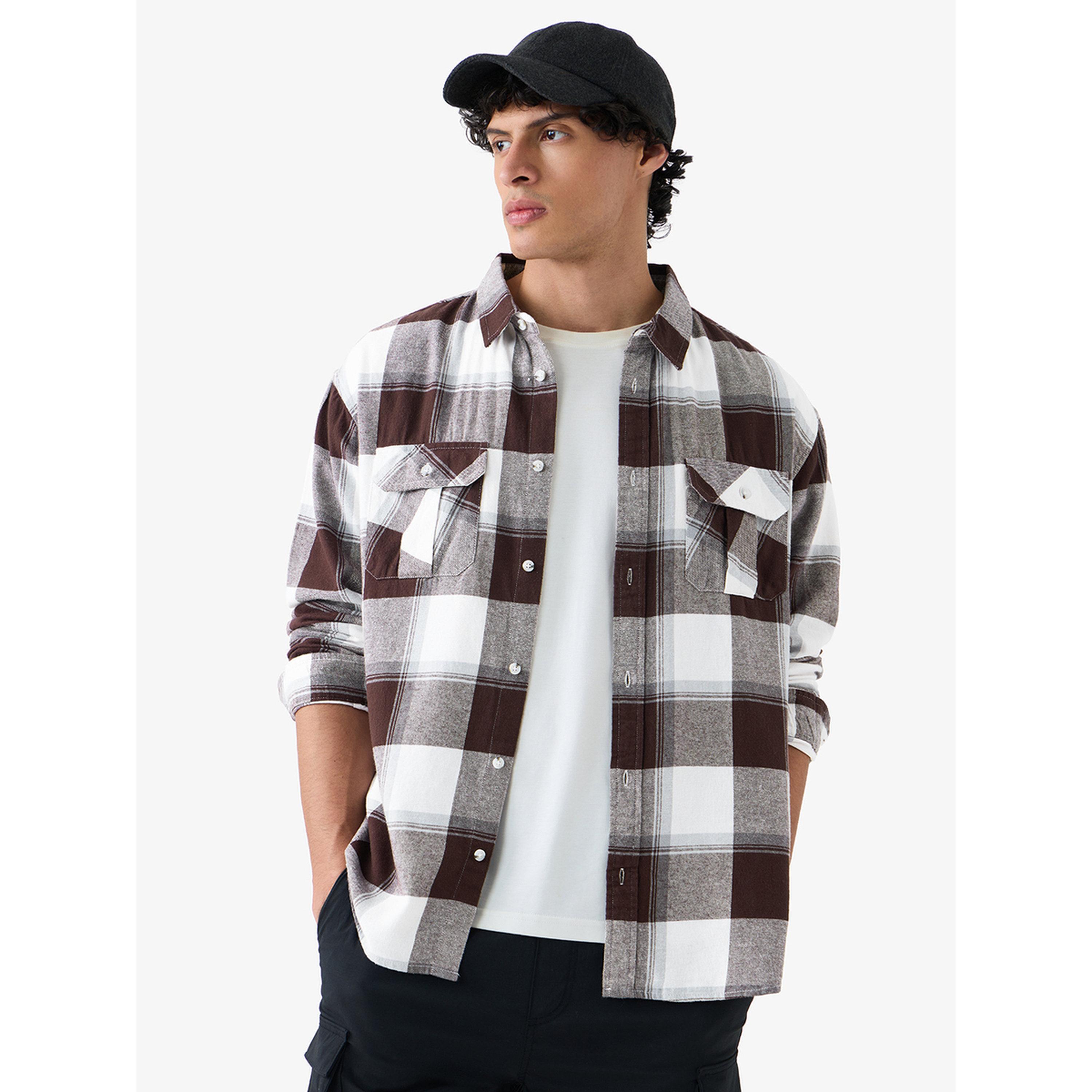 The Souled Store X Styli Men Brown Checked Flannel Shirt-men-clothing-shirts-image-1