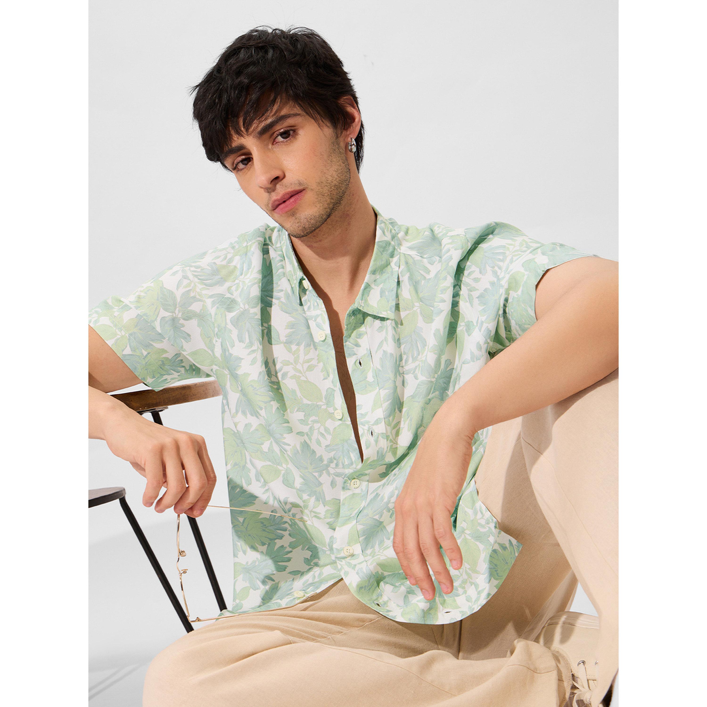 The Souled Store X Styli Green Leaf Print Short Sleeve Shirt-men-clothing-shirts-image-4