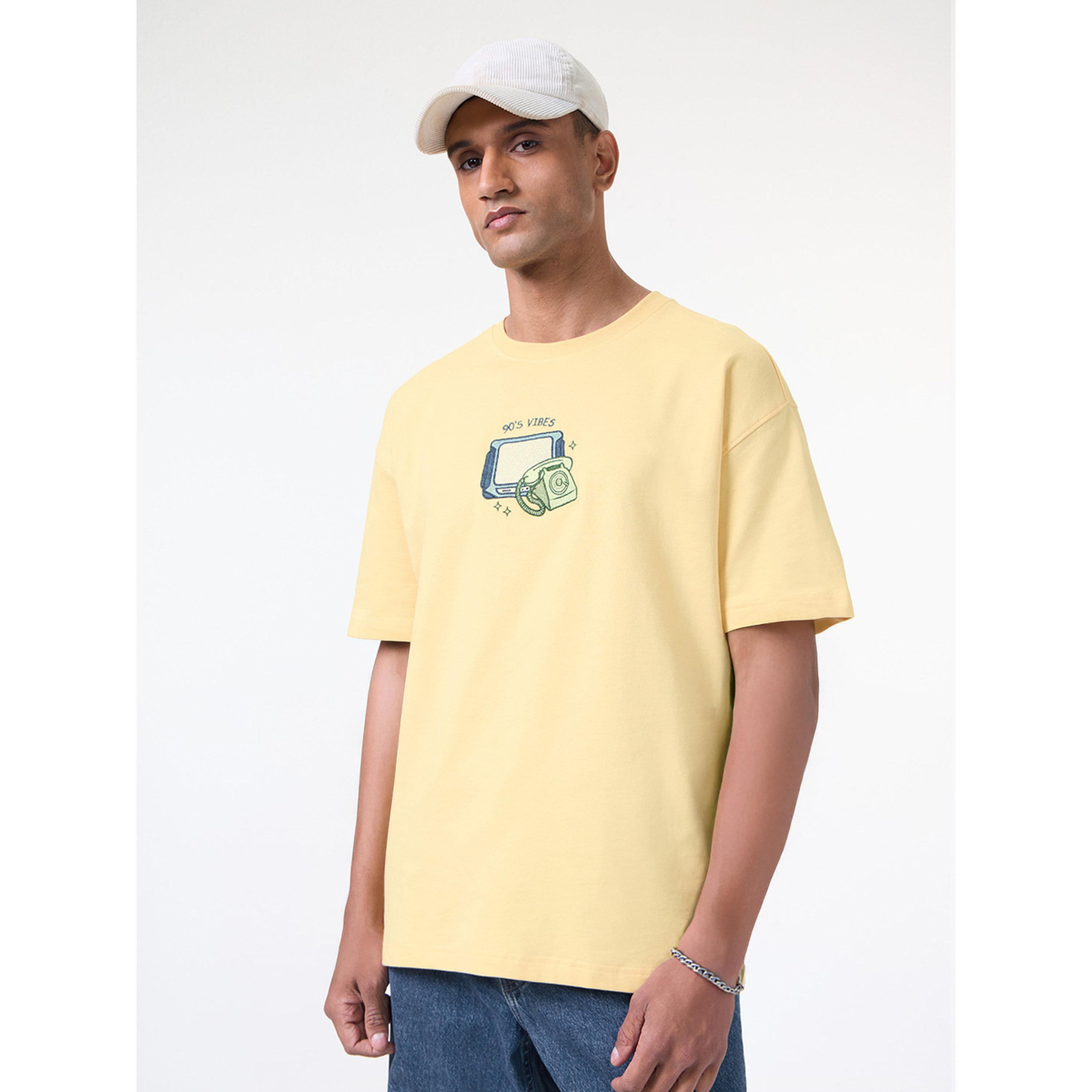 The Souled Store X Styli Men Yellow Embroidered 90s Vibes Oversized T-Shirt-men-clothing-tshirtsandpolos-tshirts-image-1