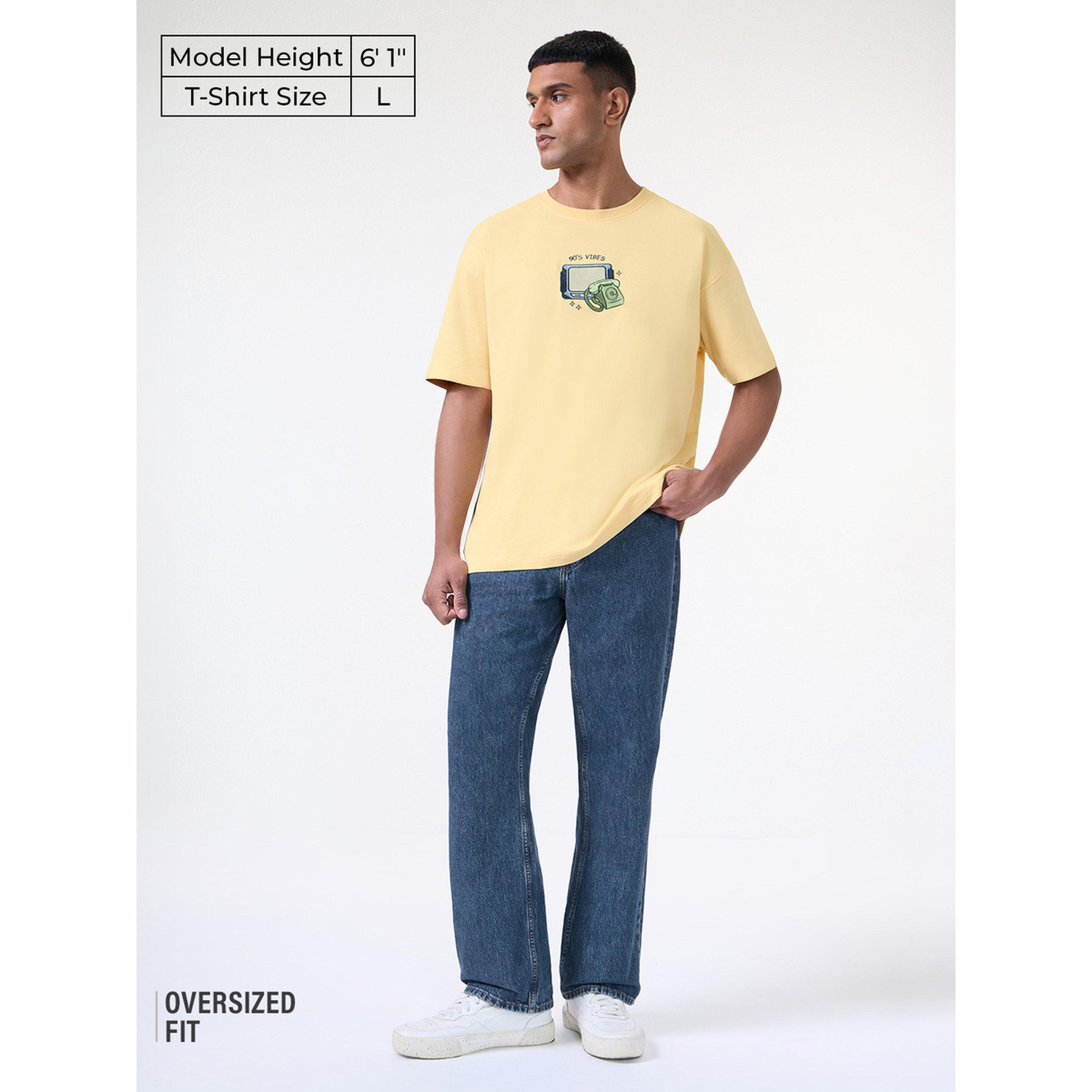 The Souled Store X Styli Men Yellow Embroidered 90s Vibes Oversized T-Shirt-men-clothing-tshirtsandpolos-tshirts-image-2