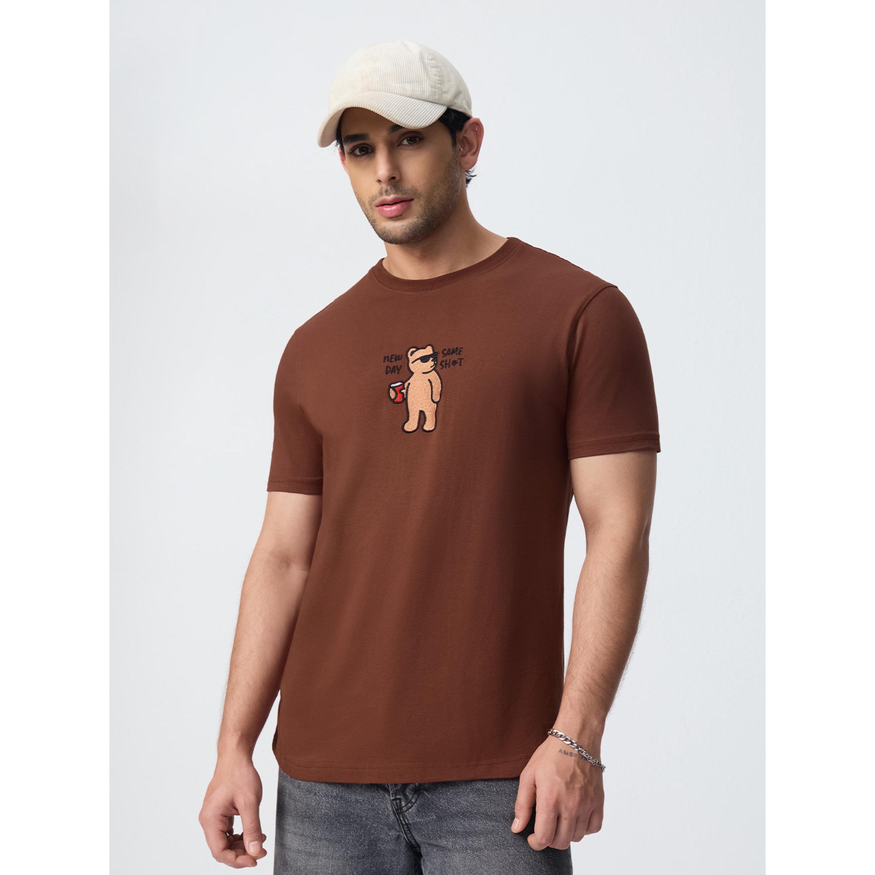 The Souled Store X Styli Men Brown Embroidered Bear T-Shirt-men-clothing-tshirtsandpolos-tshirts-image-1