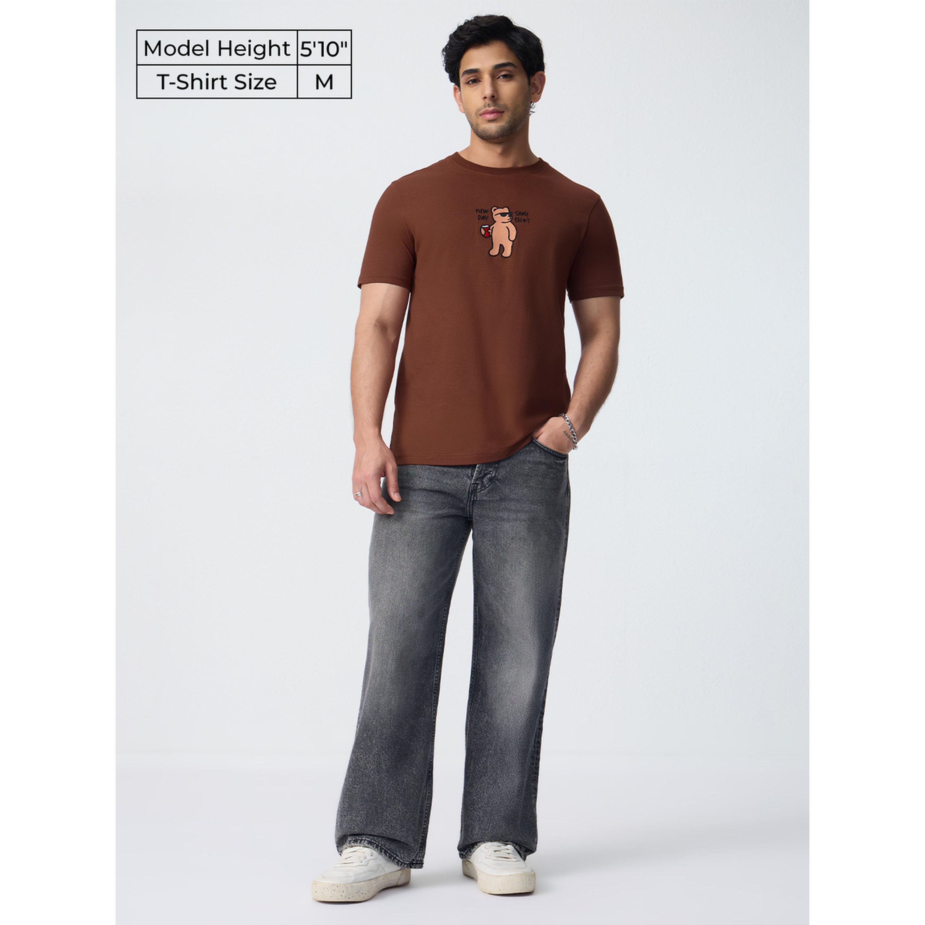 The Souled Store X Styli Men Brown Embroidered Bear T-Shirt-men-clothing-tshirtsandpolos-tshirts-image-2