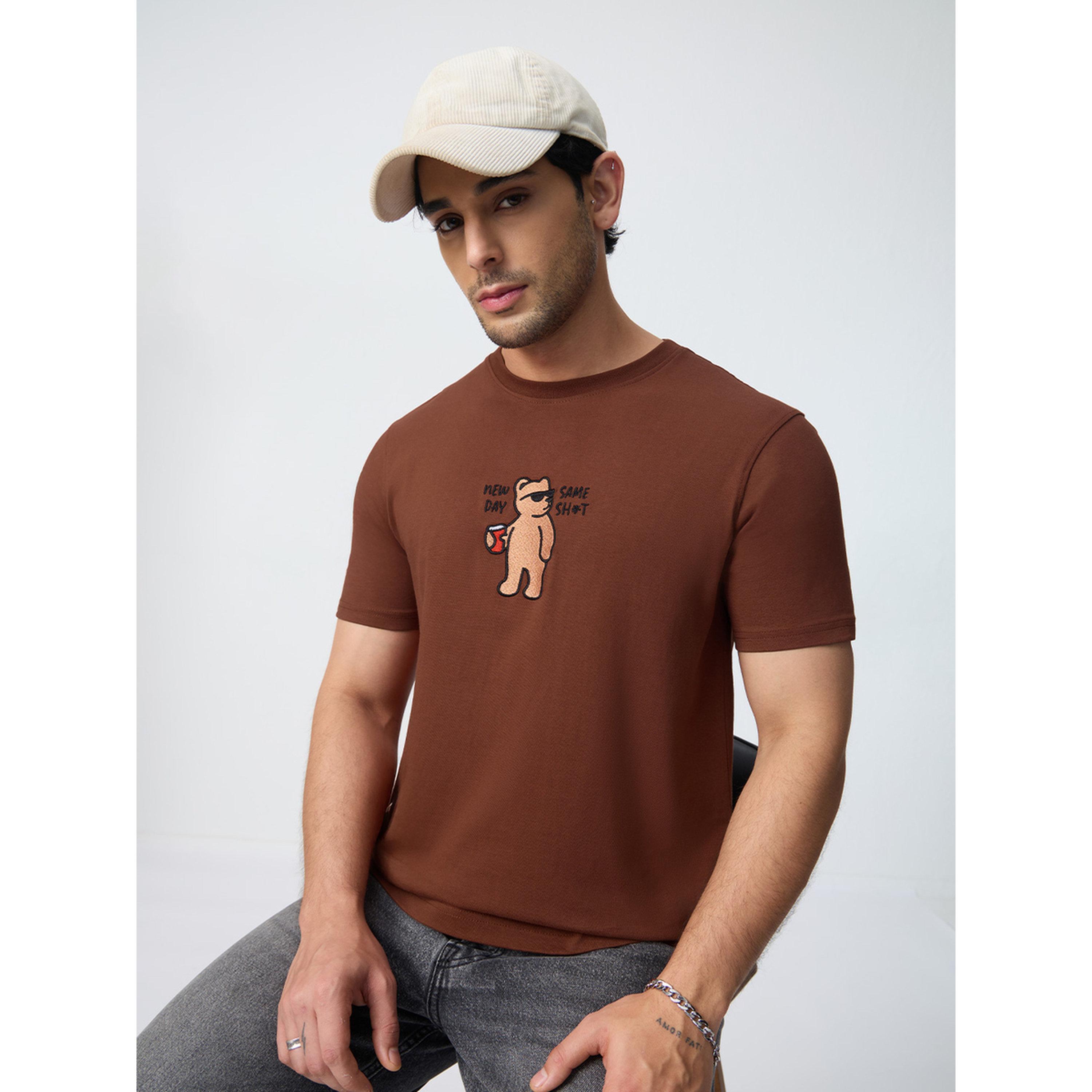 The Souled Store X Styli Men Brown Embroidered Bear T-Shirt-men-clothing-tshirtsandpolos-tshirts-image-3
