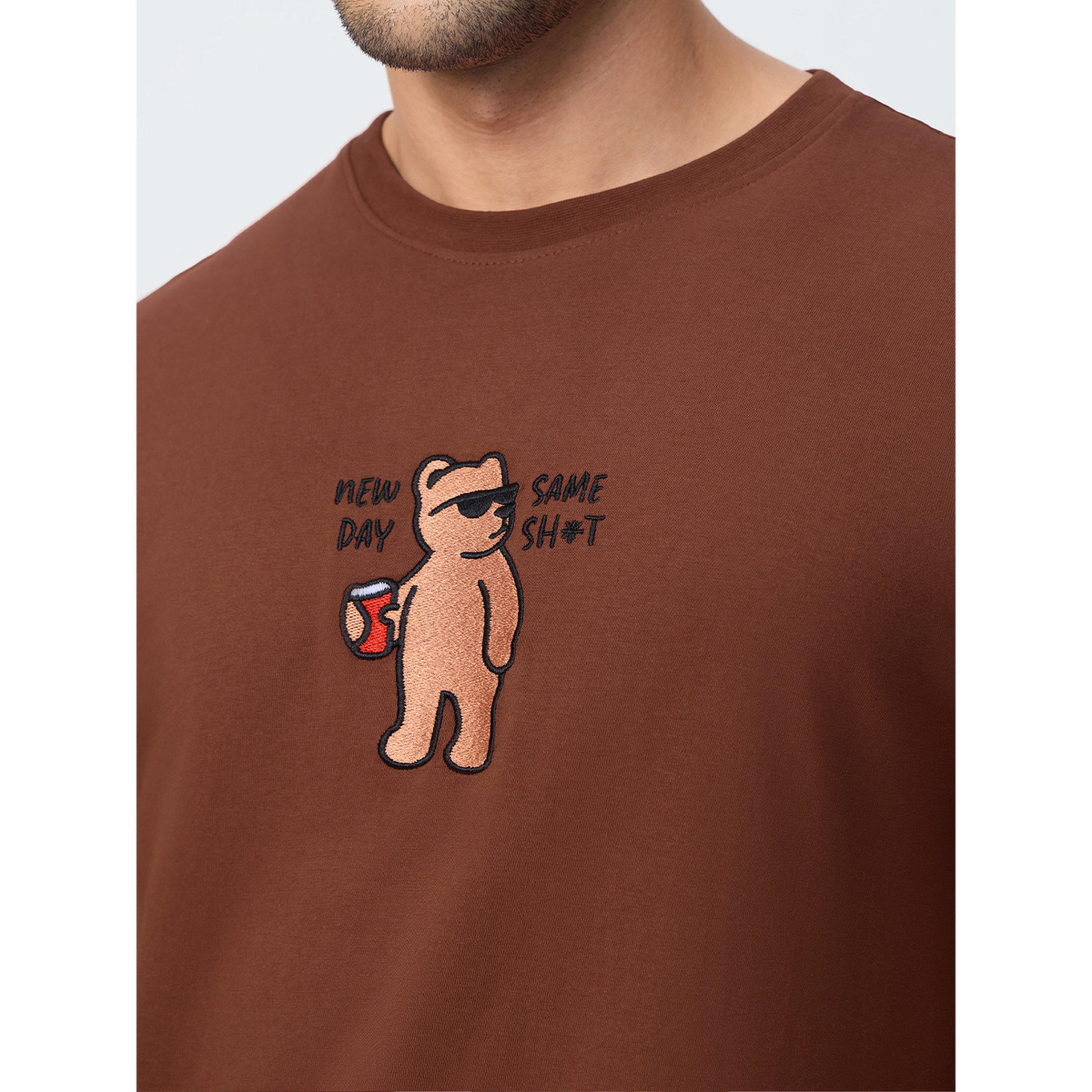 The Souled Store X Styli Men Brown Embroidered Bear T-Shirt-men-clothing-tshirtsandpolos-tshirts-image-6
