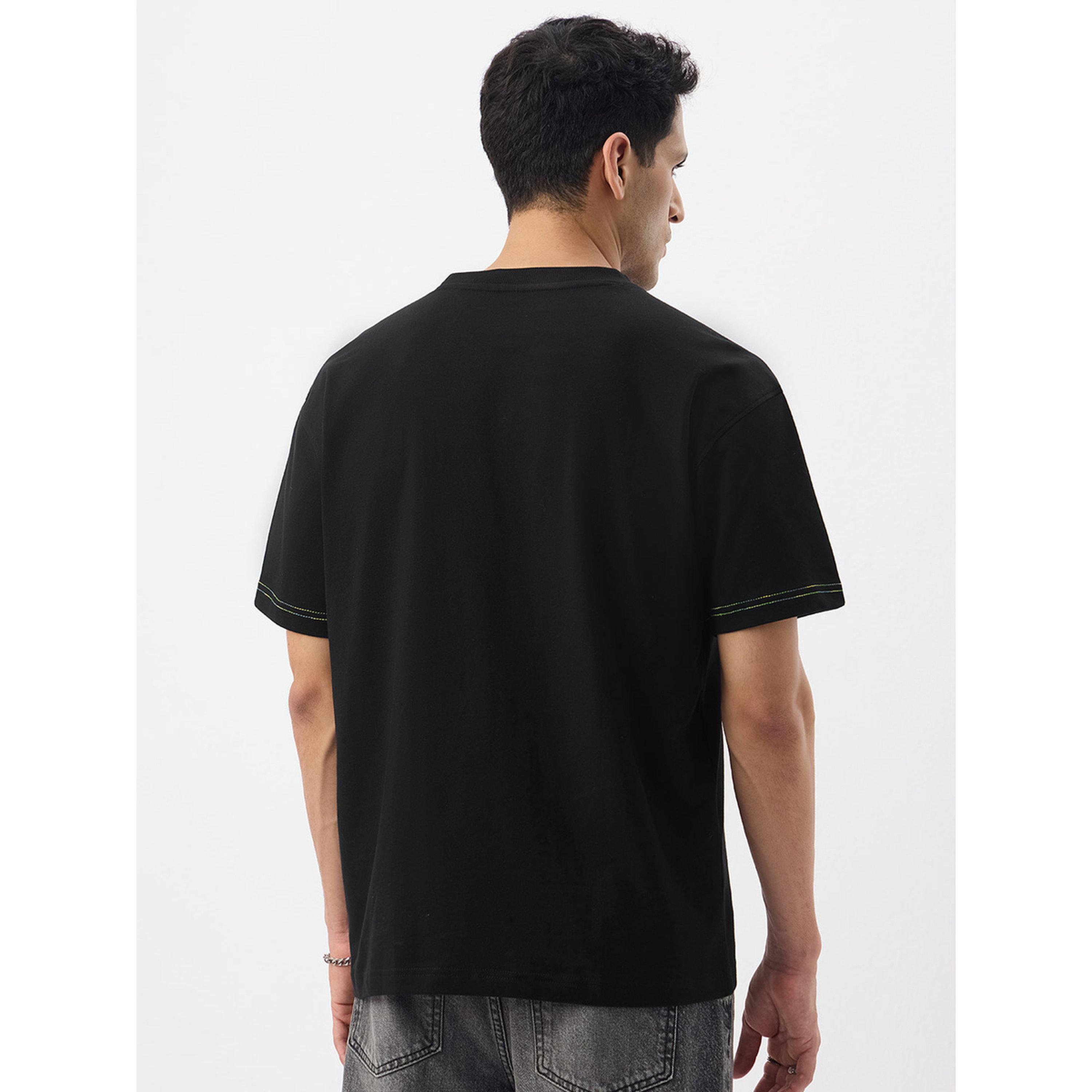 The Souled Store X Styli Black Oversized Embroidered Cotton T-Shirt-men-clothing-tshirtsandpolos-tshirts-image-4