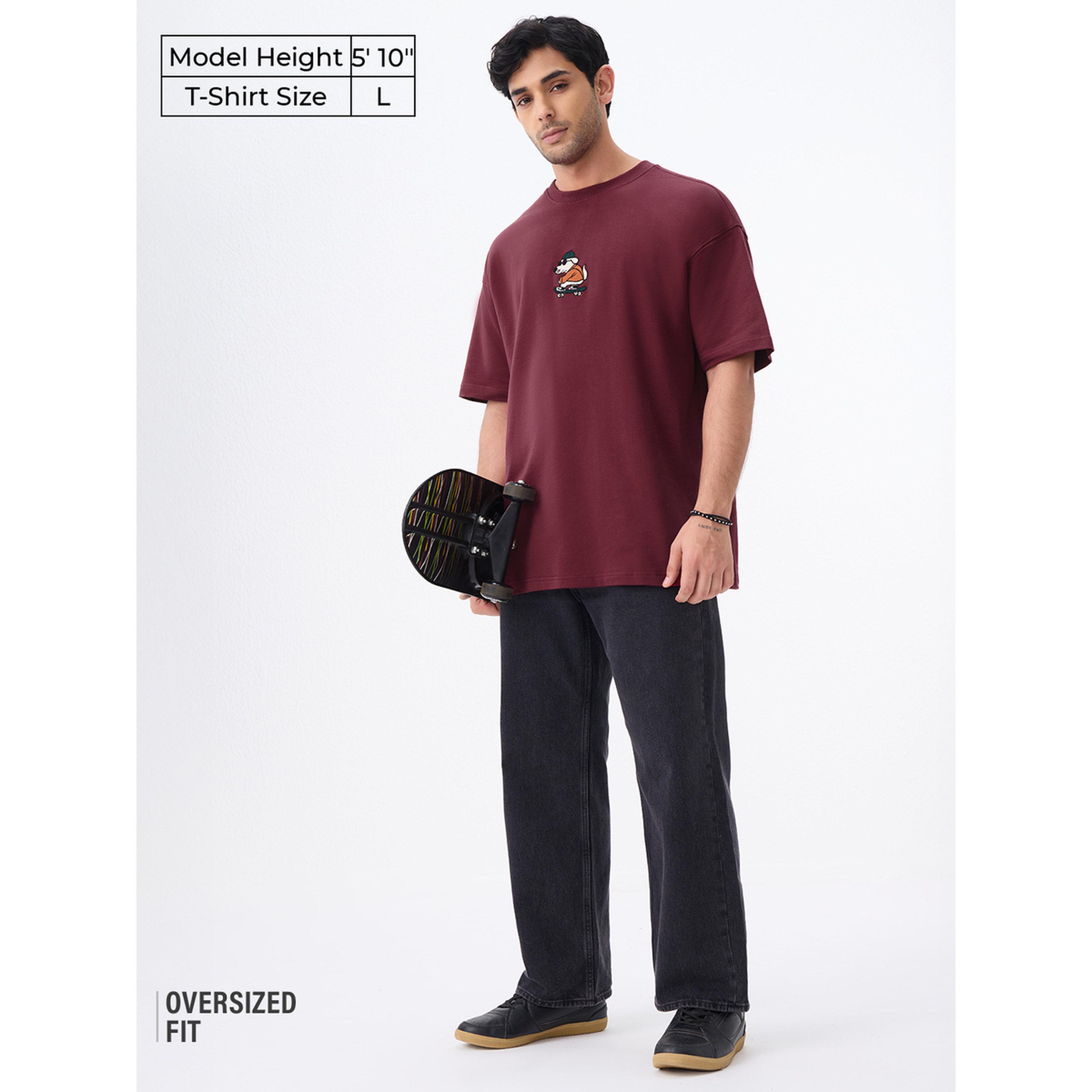 The Souled Store X Styli Men Maroon Embroidered Oversized T-Shirt-men-clothing-tshirtsandpolos-tshirts-image-2