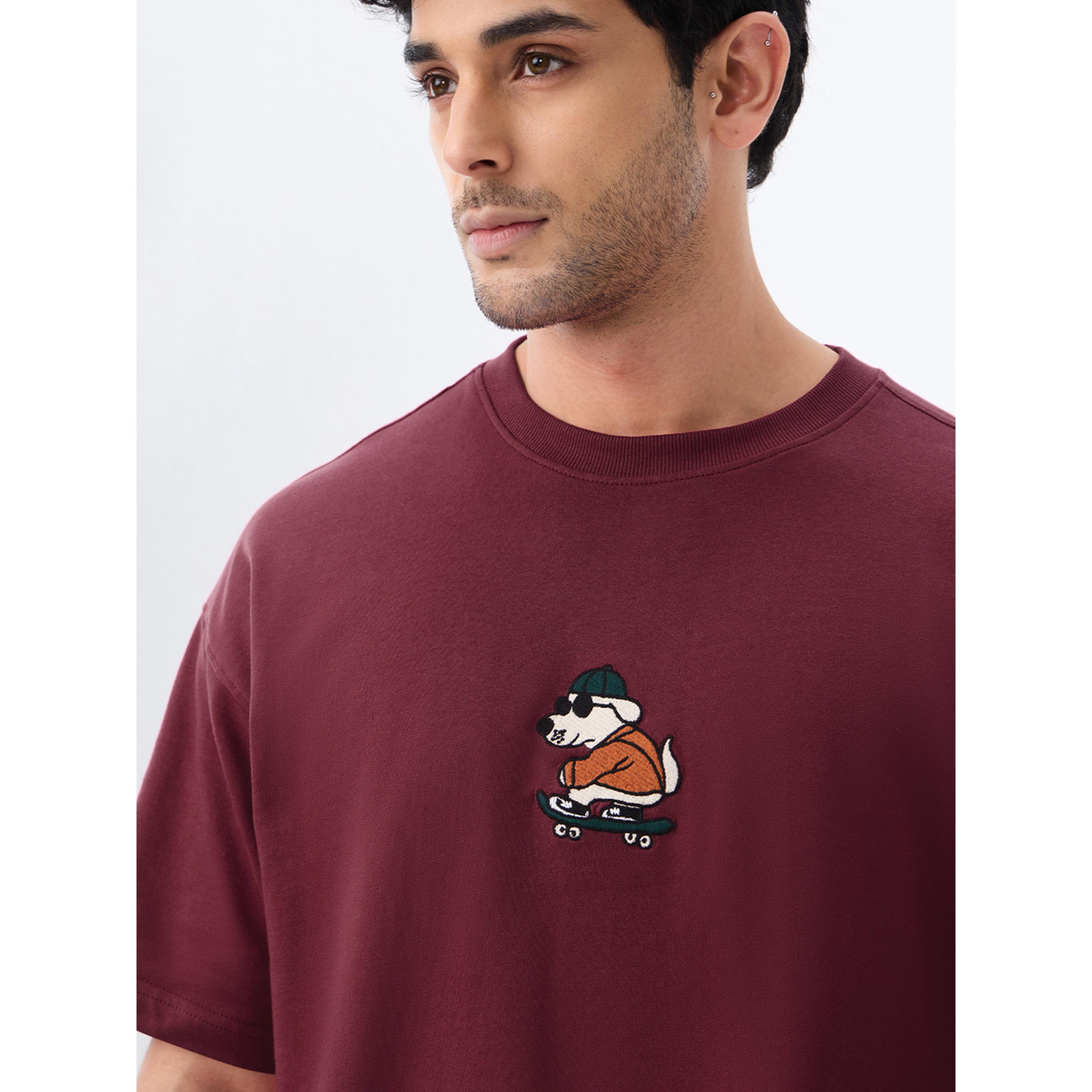The Souled Store X Styli Men Maroon Embroidered Oversized T-Shirt-men-clothing-tshirtsandpolos-tshirts-image-5