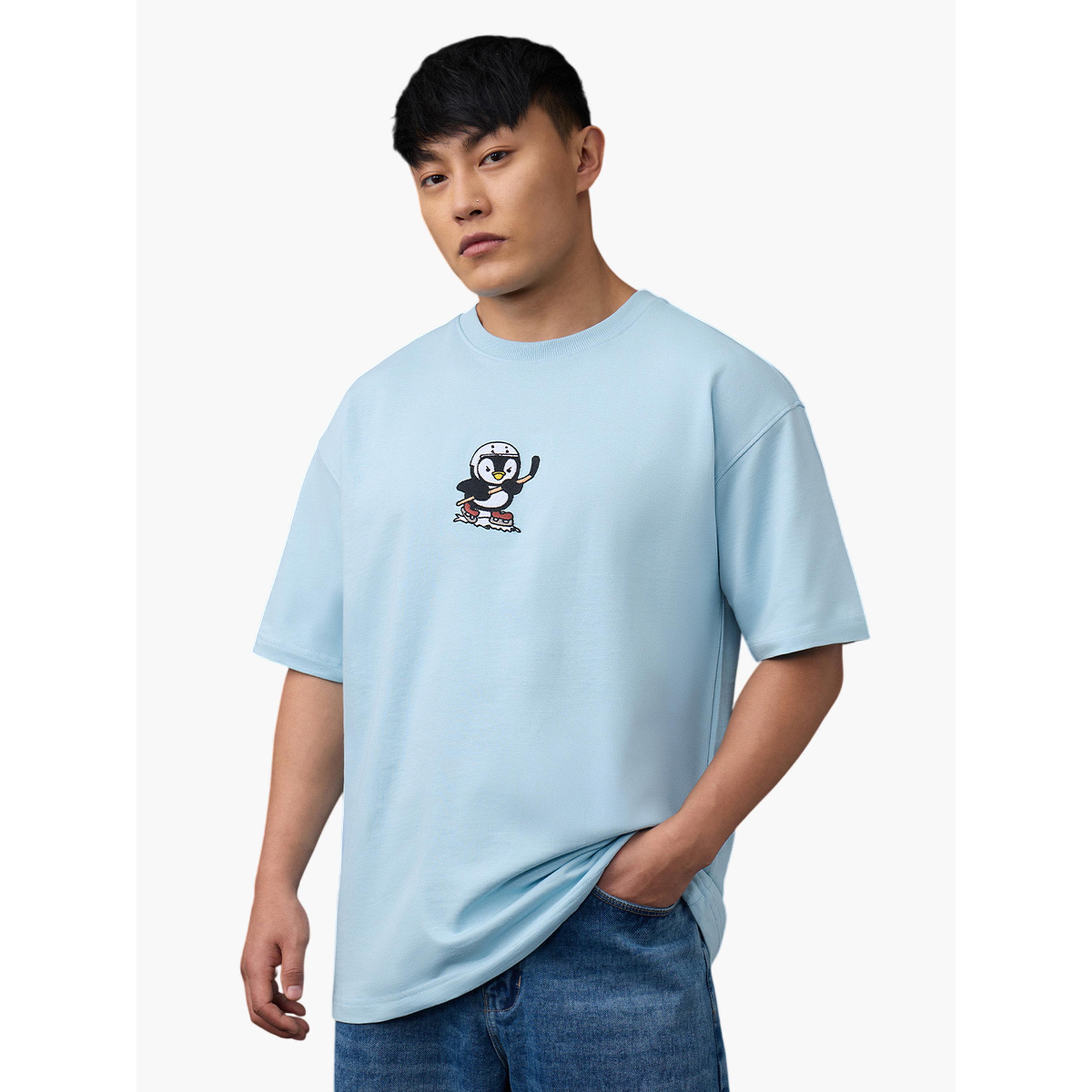 The Souled Store X Styli Men Blue Oversized Embroidered T-Shirt-men-clothing-tshirtsandpolos-tshirts-image-1