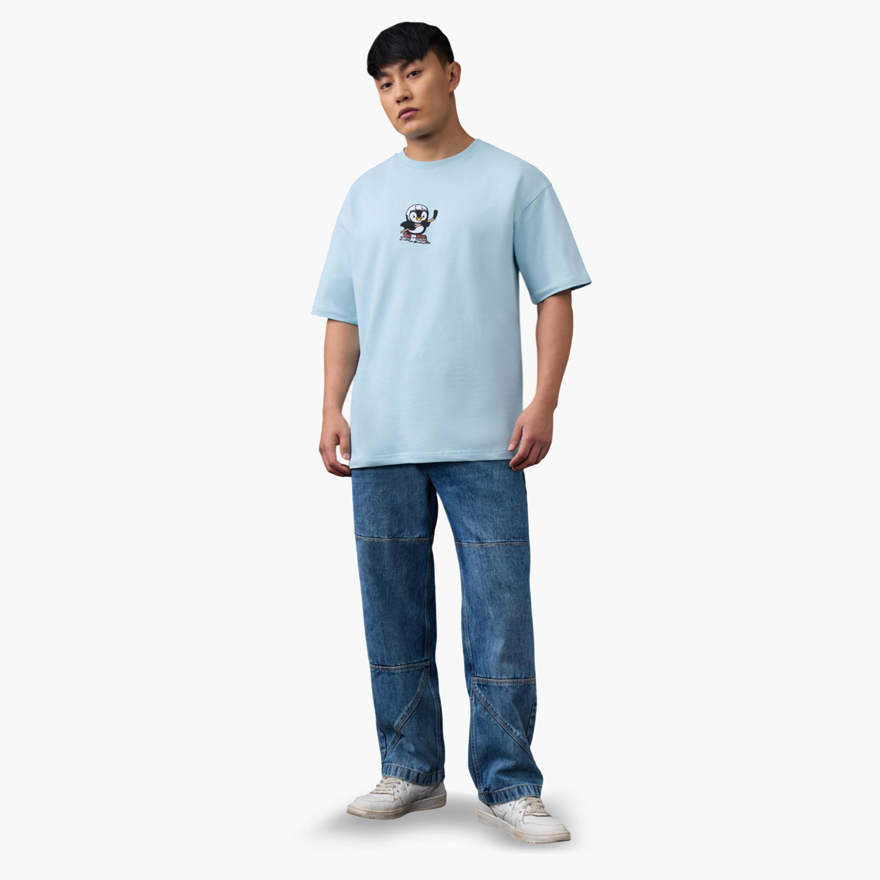 The Souled Store X Styli Men Blue Oversized Embroidered T-Shirt-men-clothing-tshirtsandpolos-tshirts-image-2