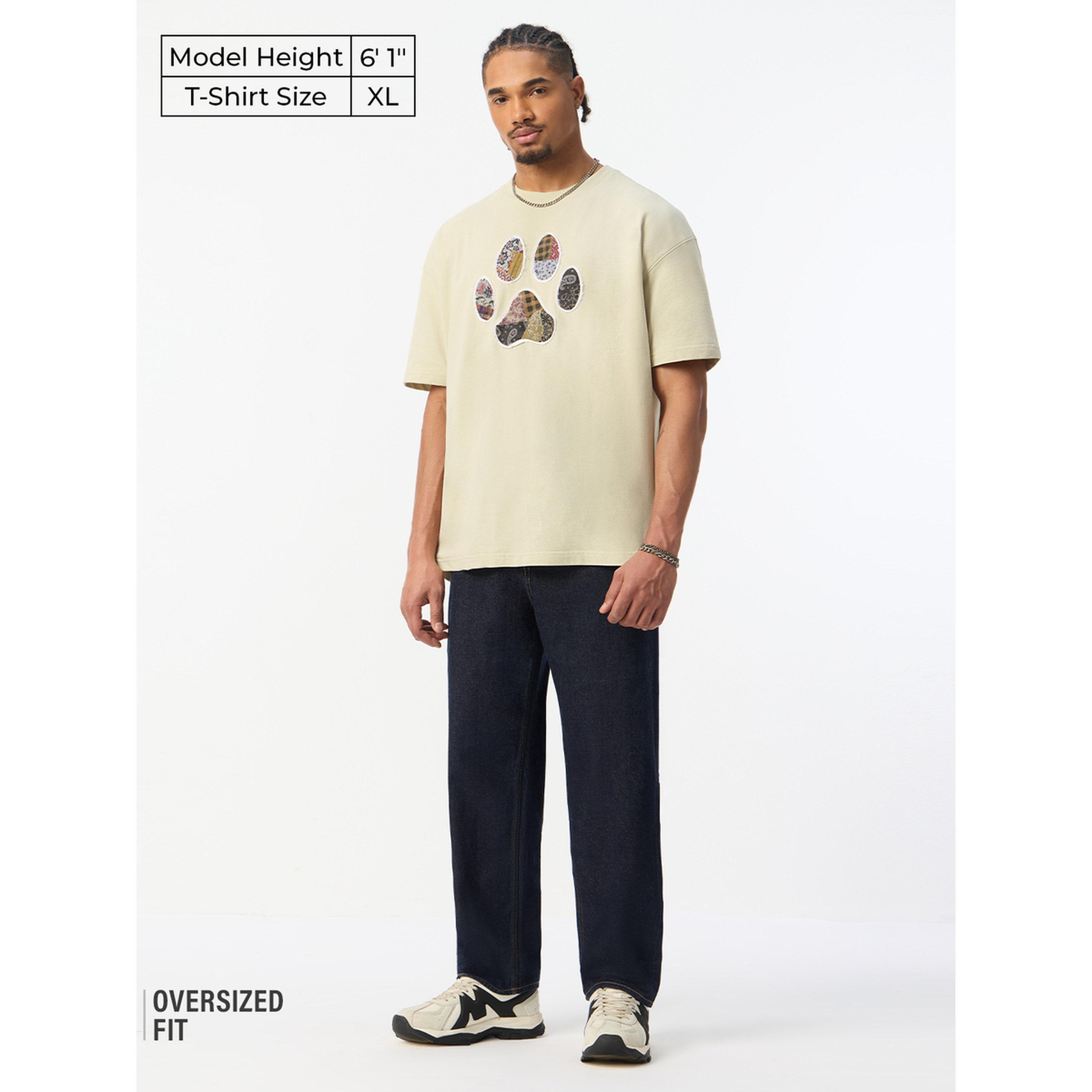 The Souled Store X Styli Men Beige Paw Patch Oversized T-Shirt-men-clothing-tshirtsandpolos-tshirts-image-2