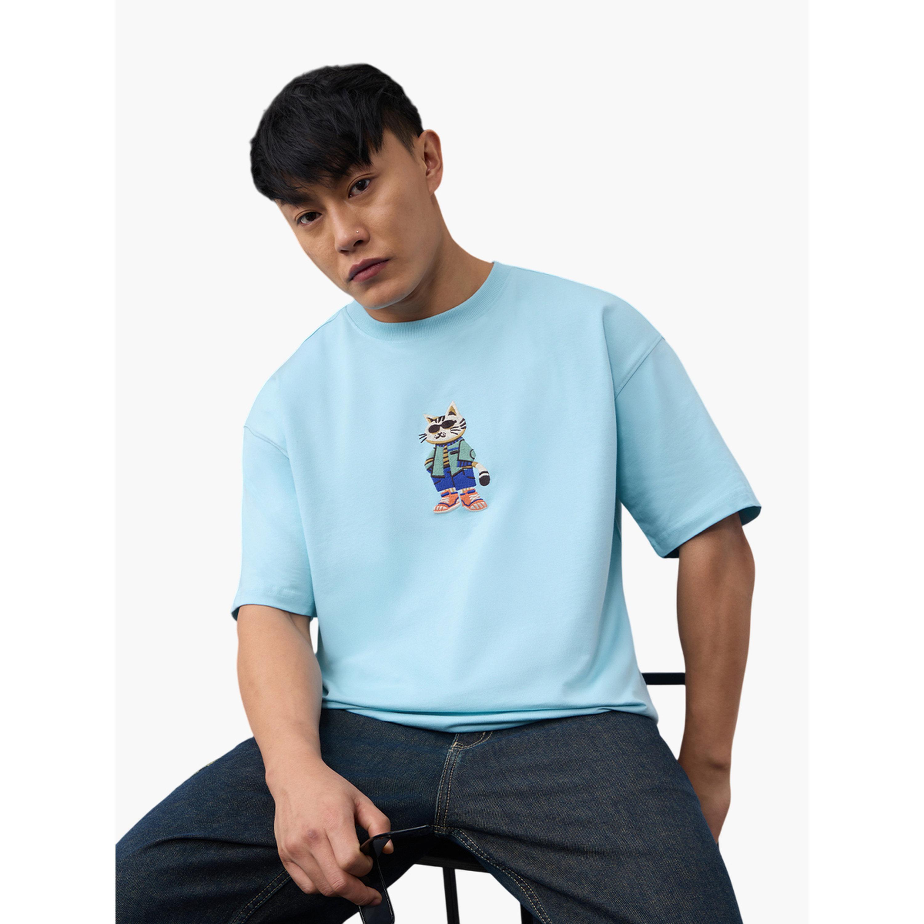 The Souled Store X Styli Men Blue Crew Neck Oversized T-Shirt-men-clothing-tshirtsandpolos-tshirts-image-4