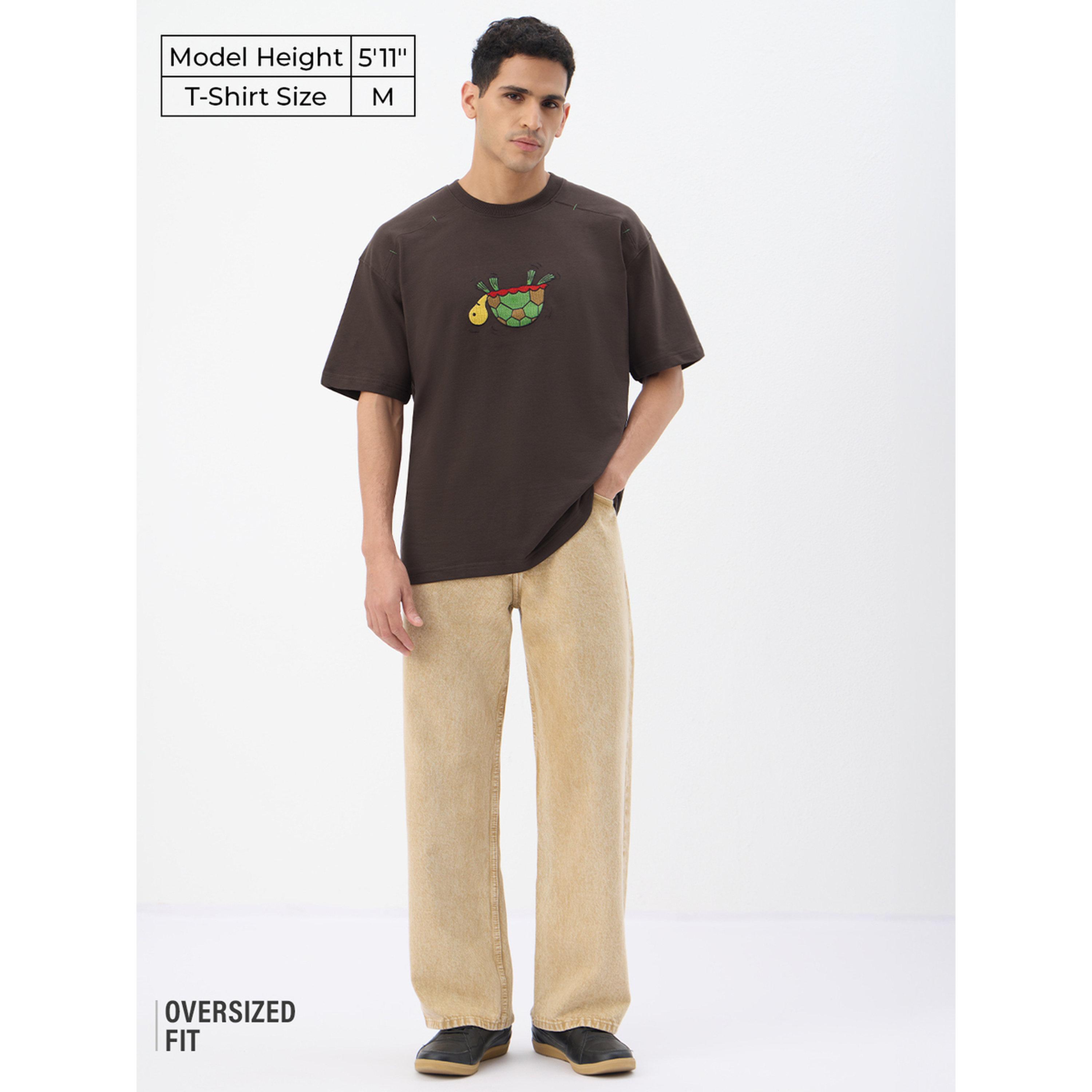 The Souled Store X Styli Men Brown Turtle Detail Oversized T-Shirt-men-clothing-tshirtsandpolos-tshirts-image-2