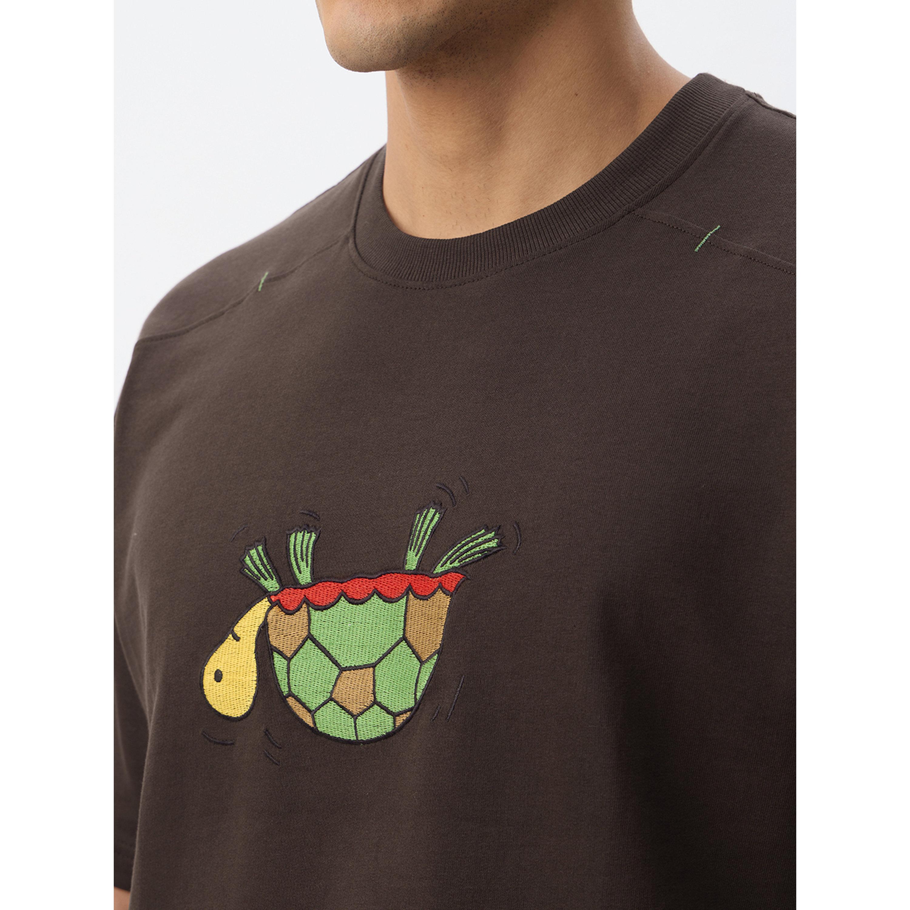 The Souled Store X Styli Men Brown Turtle Detail Oversized T-Shirt-men-clothing-tshirtsandpolos-tshirts-image-5