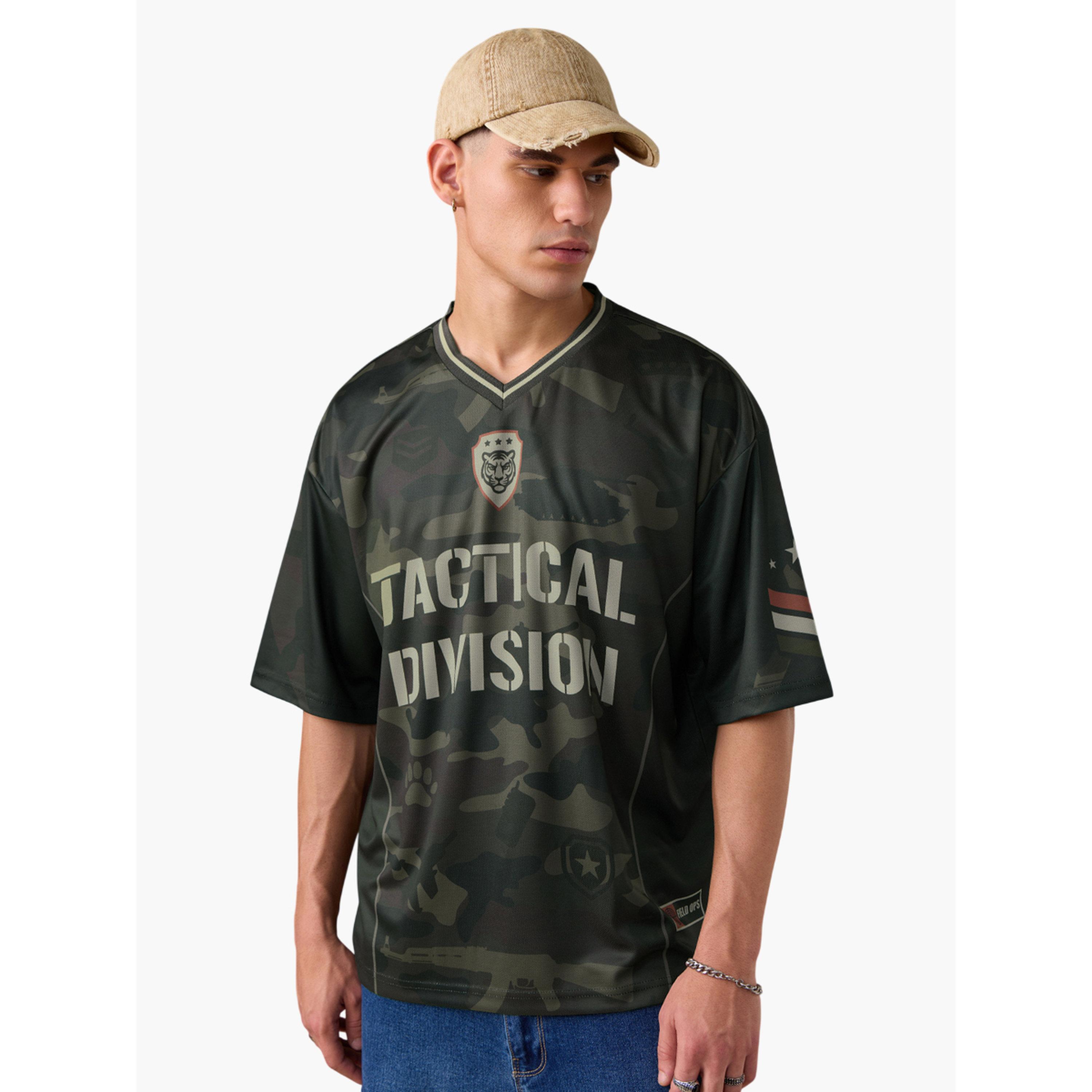 The Souled Store X Styli Men Camo Oversized V Neck Jersey  T-Shirt-men-clothing-tshirtsandpolos-tshirts-image-1