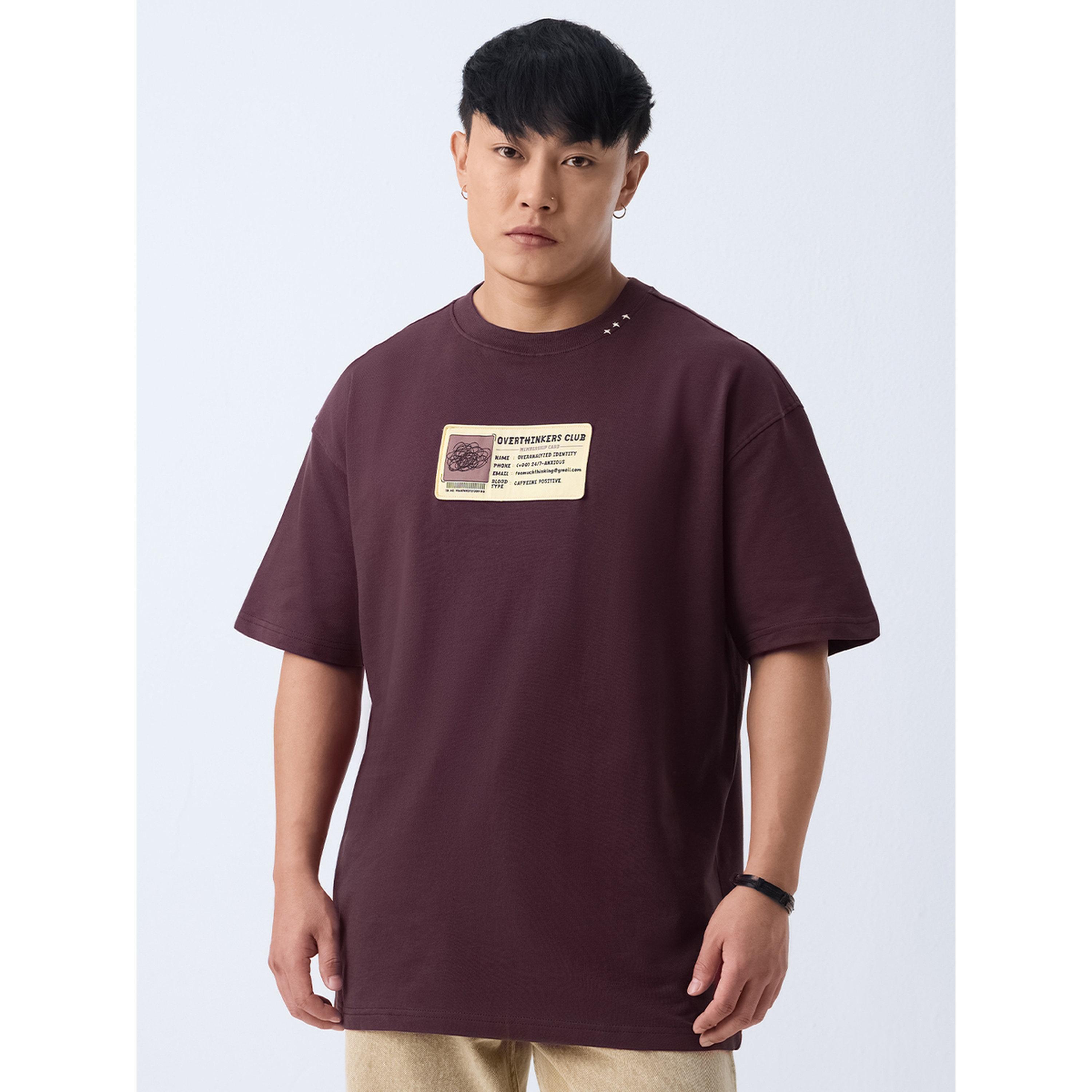 The Souled Store X Styli Men Burgundy Badge Detail Oversized T-Shirt-men-clothing-tshirtsandpolos-tshirts-image-1