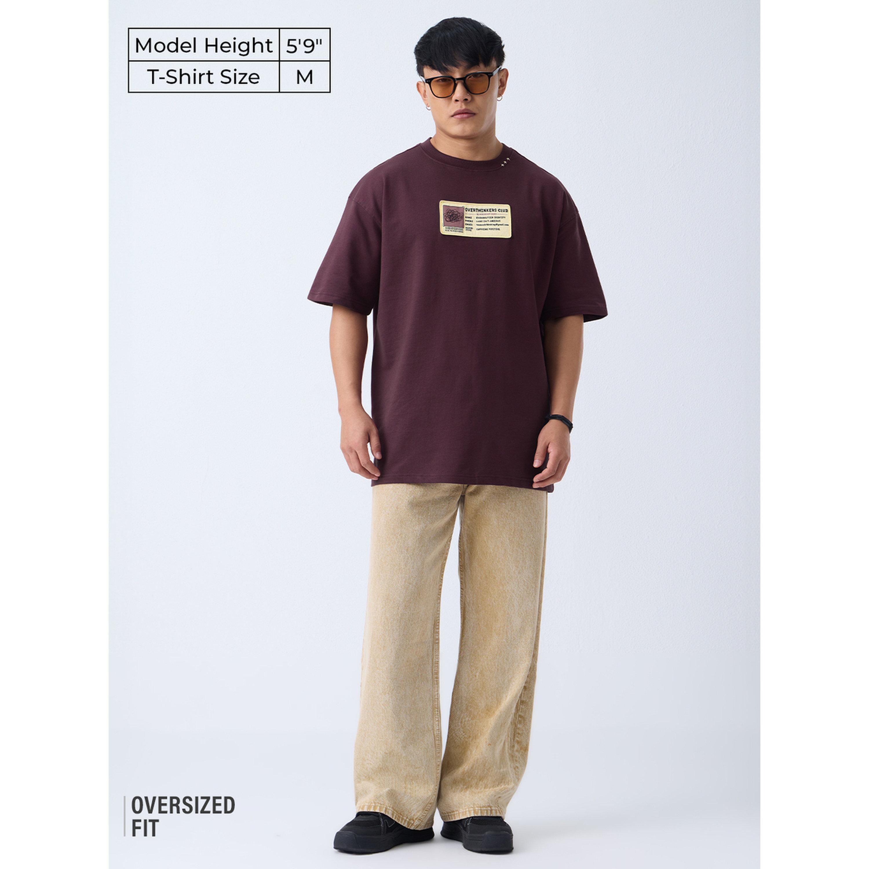 The Souled Store X Styli Men Burgundy Badge Detail Oversized T-Shirt-men-clothing-tshirtsandpolos-tshirts-image-2