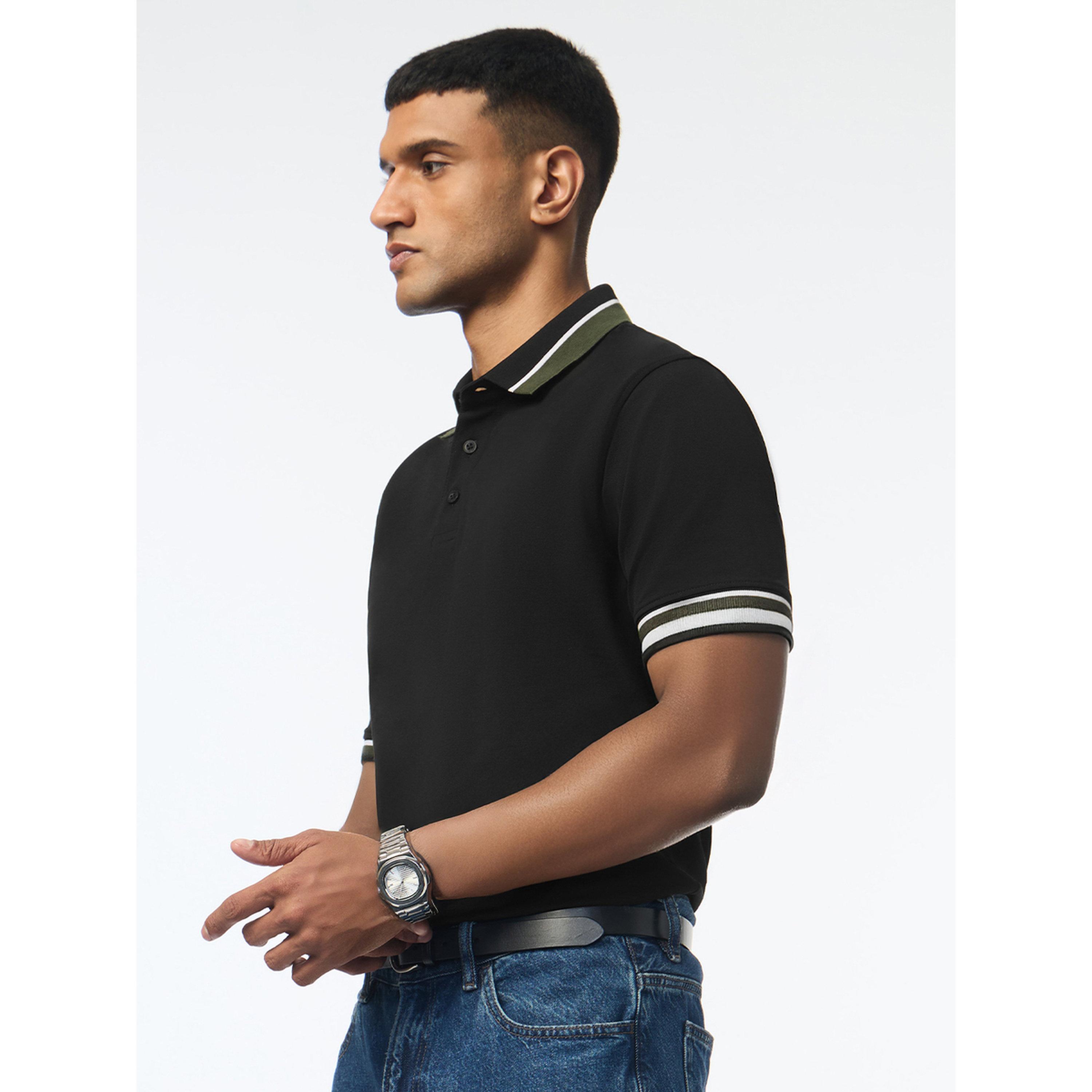 The Souled Store X Styli Black Contrast Tipping Cotton Pique Polo-men-clothing-tshirtsandpolos-polos-image-3