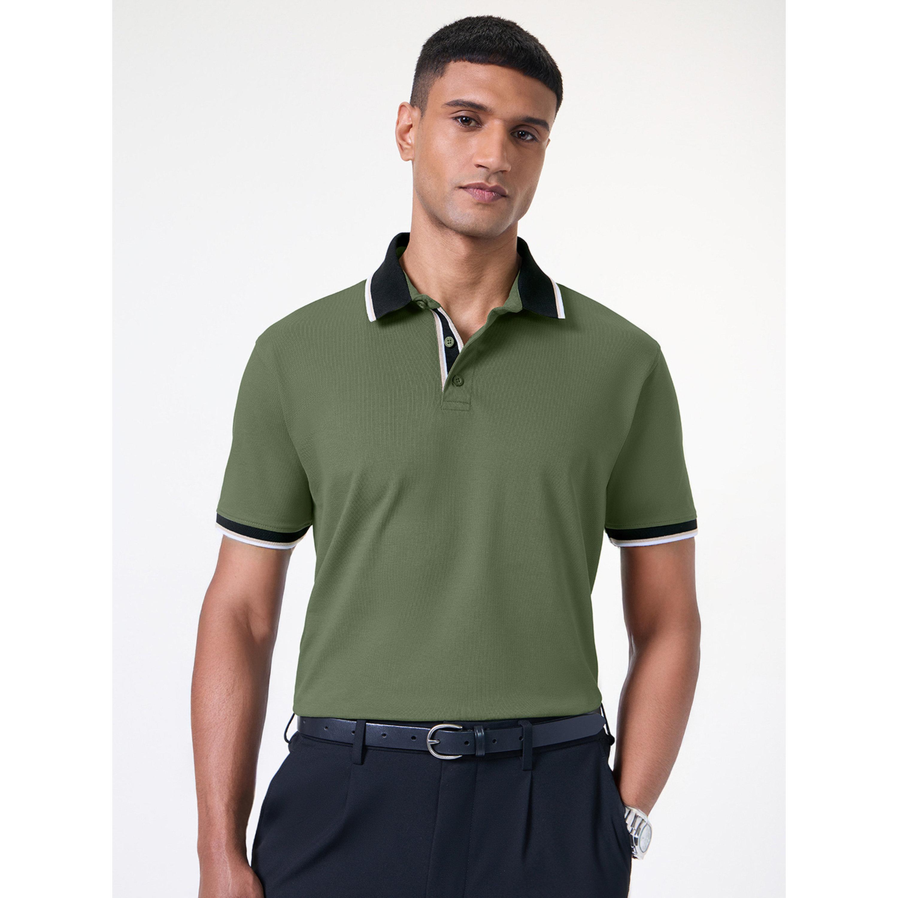 The Souled Store X Styli Olive Contrast Tipping Cotton Pique Polo-men-clothing-tshirtsandpolos-polos-image-1