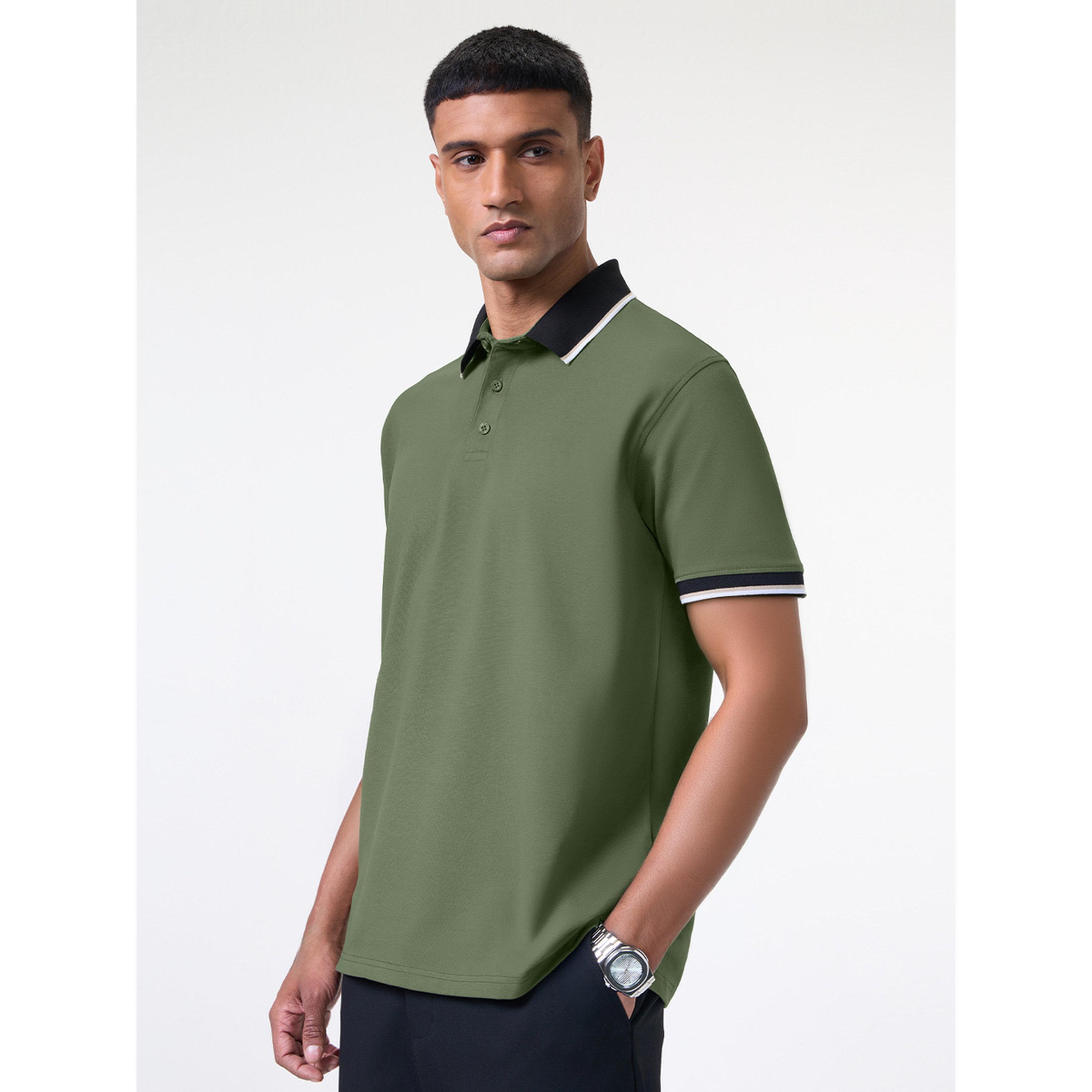 The Souled Store X Styli Olive Contrast Tipping Cotton Pique Polo-men-clothing-tshirtsandpolos-polos-image-4