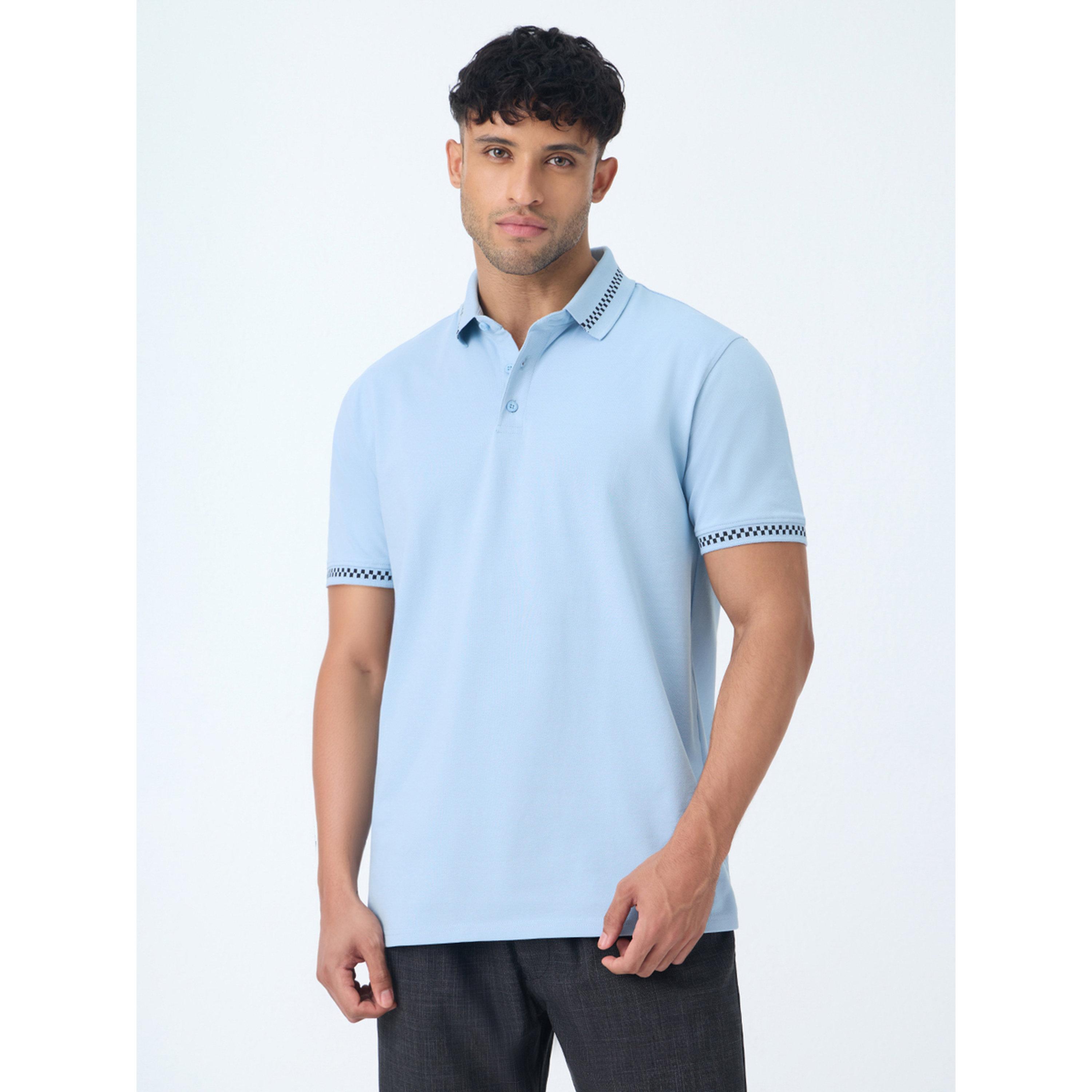The Souled Store X Styli Blue Cotton Polo with Checkered Trim-men-clothing-tshirtsandpolos-polos-image-1