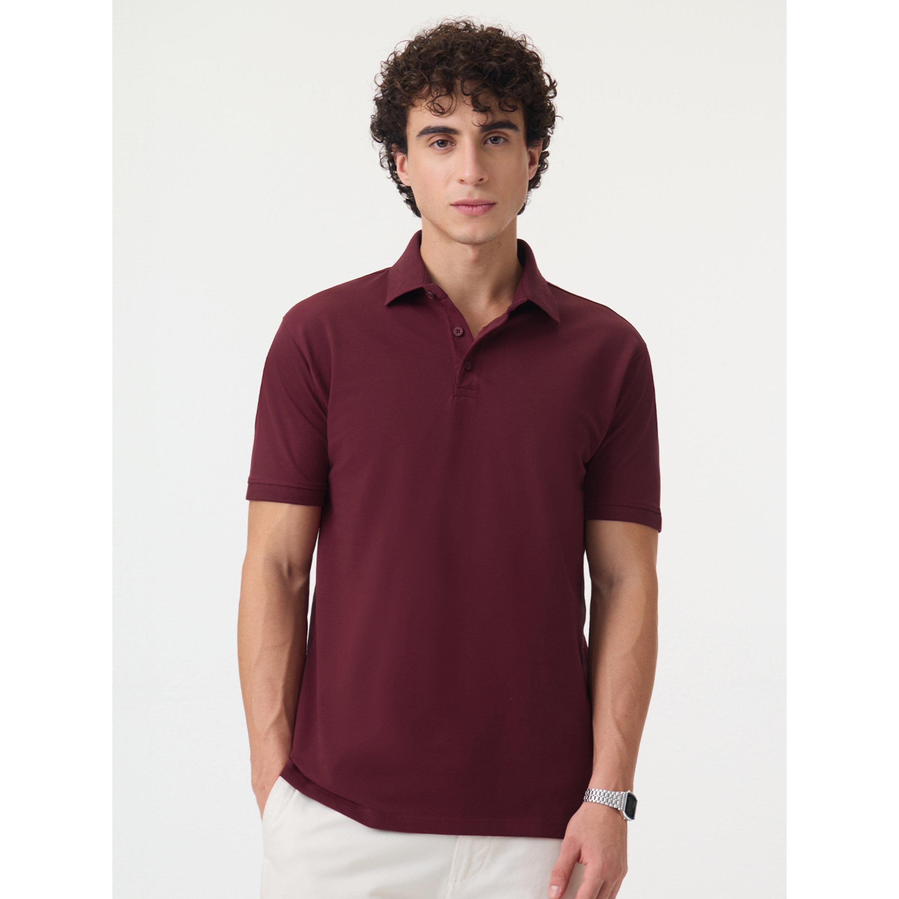 The Souled Store X Styli Men Burgundy Solid Pique Polo-men-clothing-tshirtsandpolos-polos-image-1