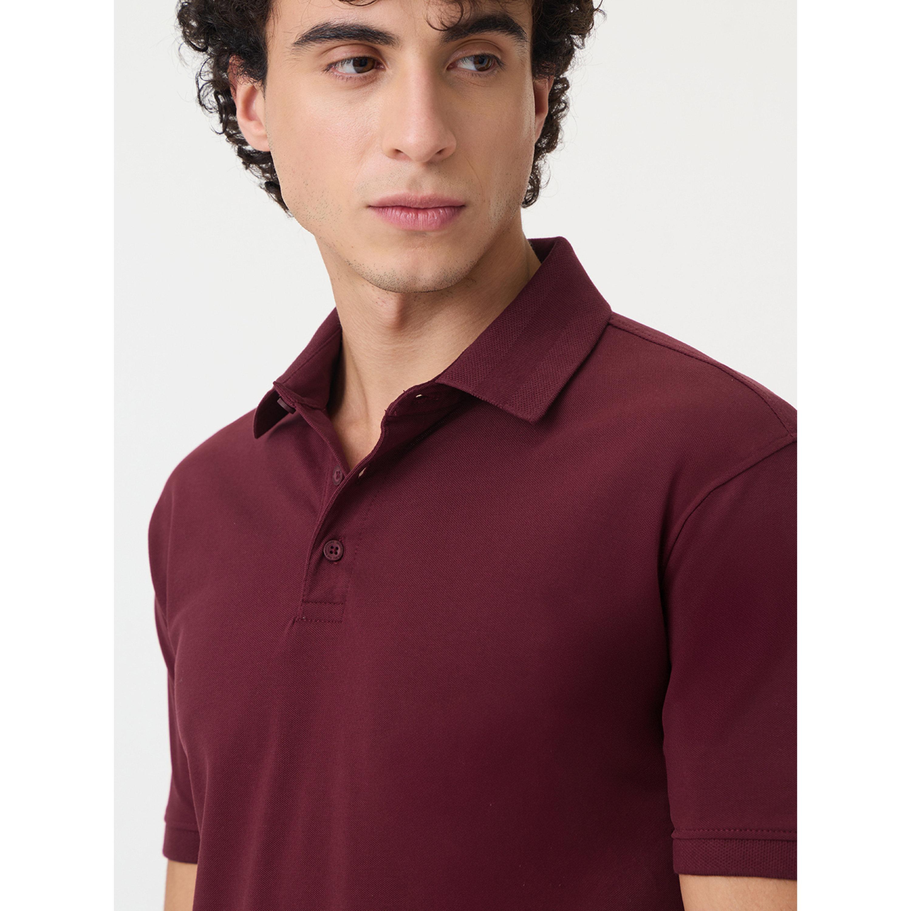 The Souled Store X Styli Men Burgundy Solid Pique Polo-men-clothing-tshirtsandpolos-polos-image-6