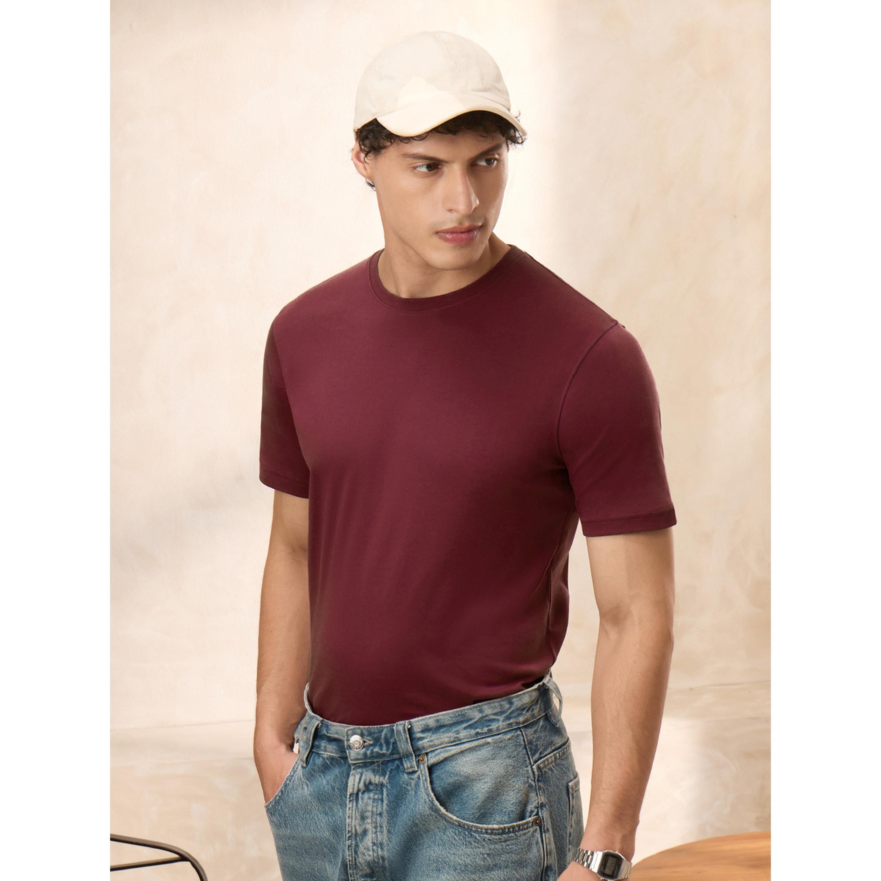 The Souled Store X Styli Men Burgundy Supima Cotton T-Shirt-men-clothing-tshirtsandpolos-tshirts-image-1