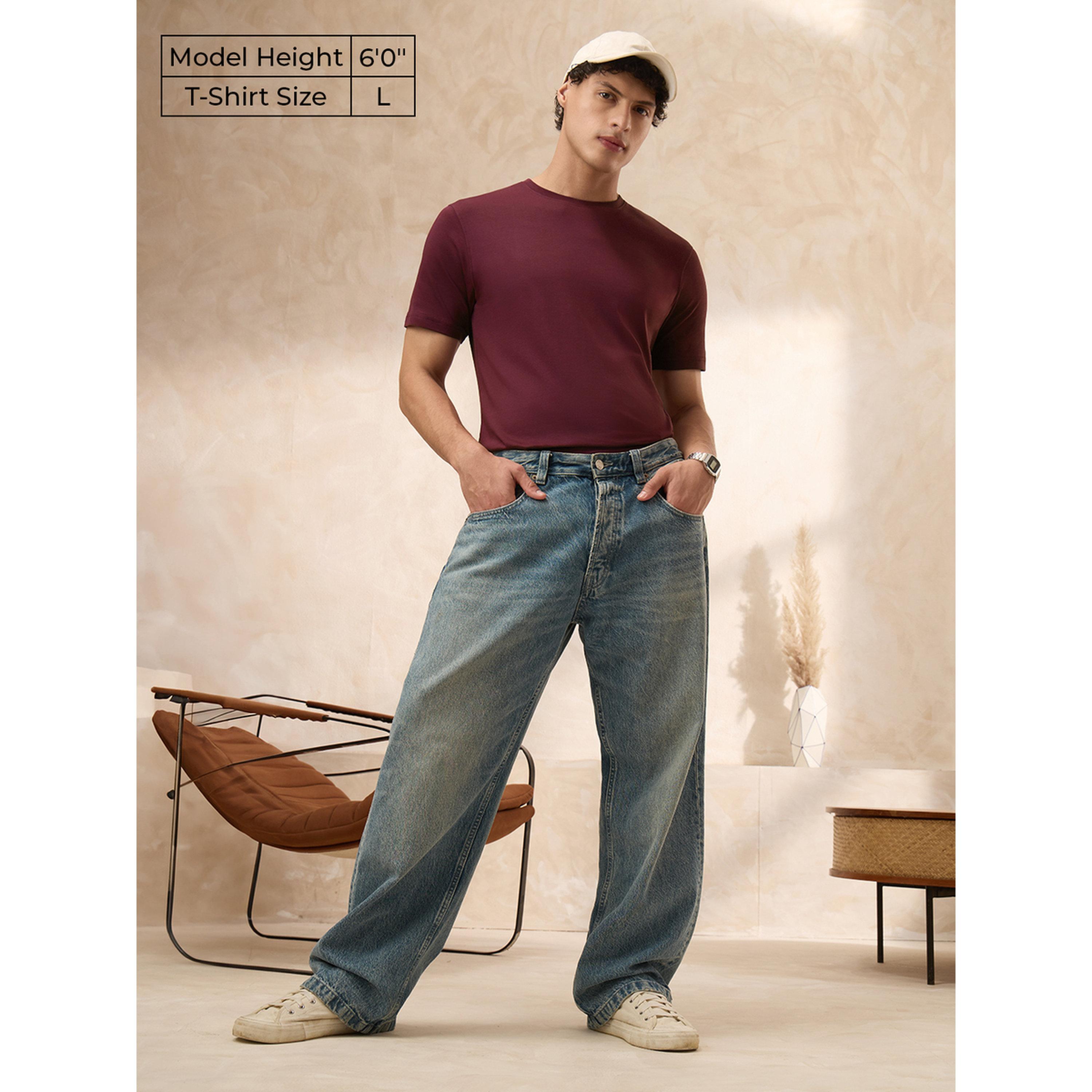 The Souled Store X Styli Men Burgundy Supima Cotton T-Shirt-men-clothing-tshirtsandpolos-tshirts-image-2