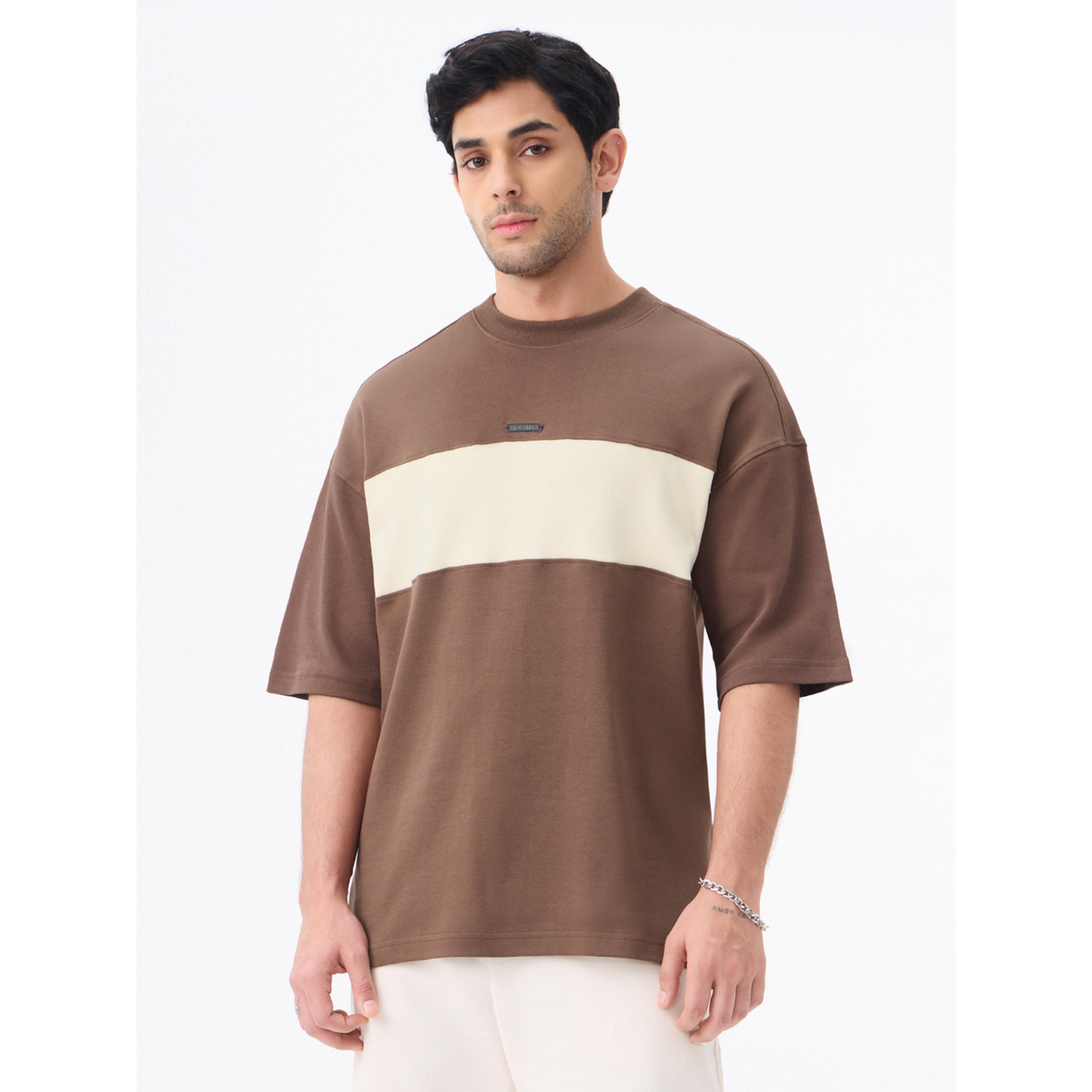 The Souled Store X Styli Men Brown Color Block Oversized T-Shirt-men-clothing-tshirtsandpolos-tshirts-image-1