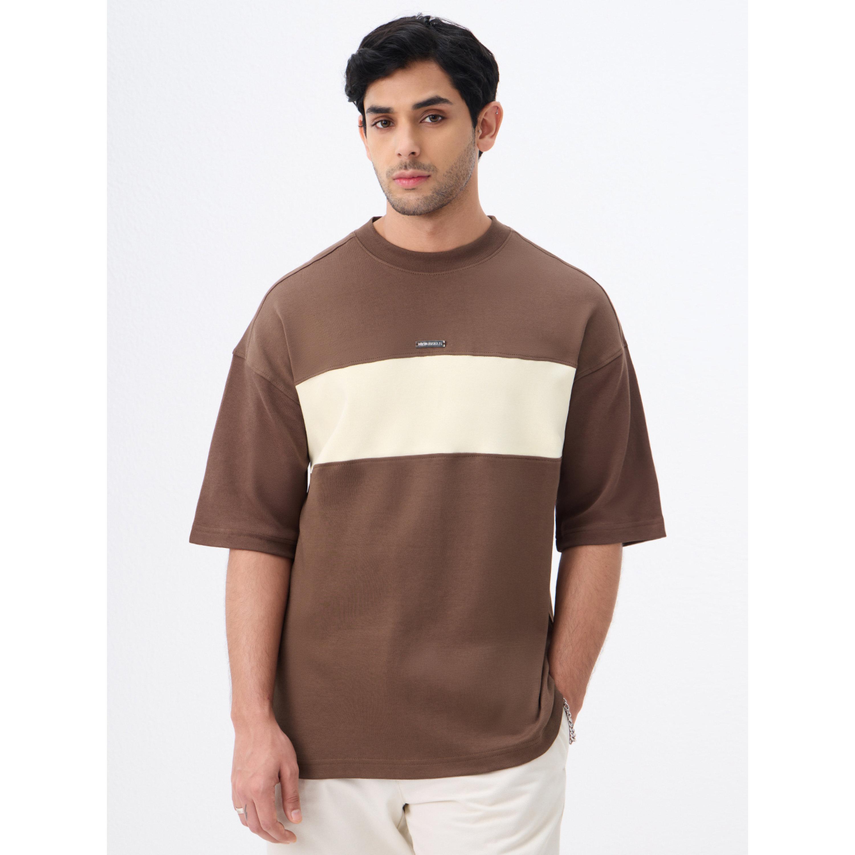 The Souled Store X Styli Men Brown Color Block Oversized T-Shirt-men-clothing-tshirtsandpolos-tshirts-image-4