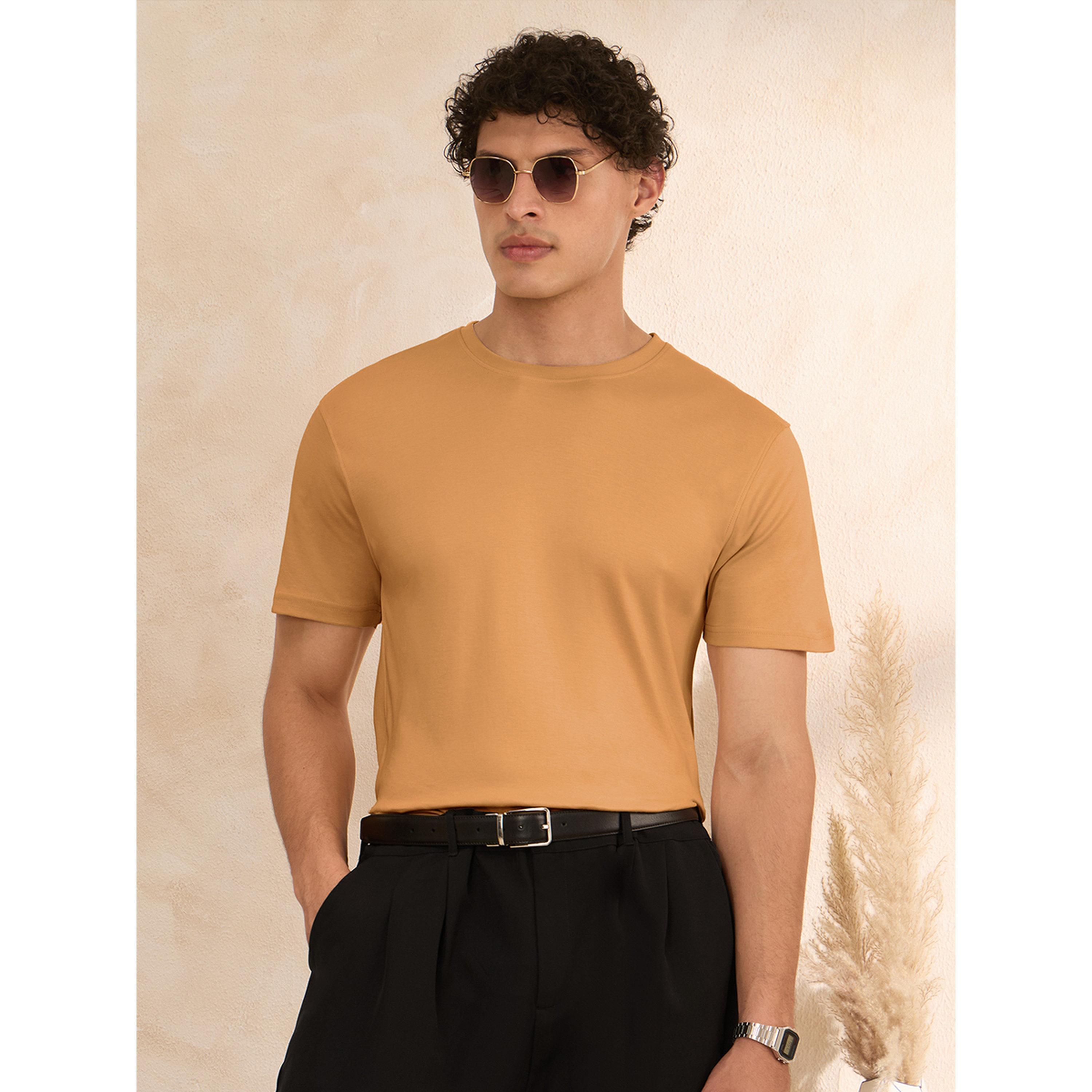 The Souled Store X Styli Men Tan Supima Cotton Round Neck T-Shirt-men-clothing-tshirtsandpolos-tshirts-image-1