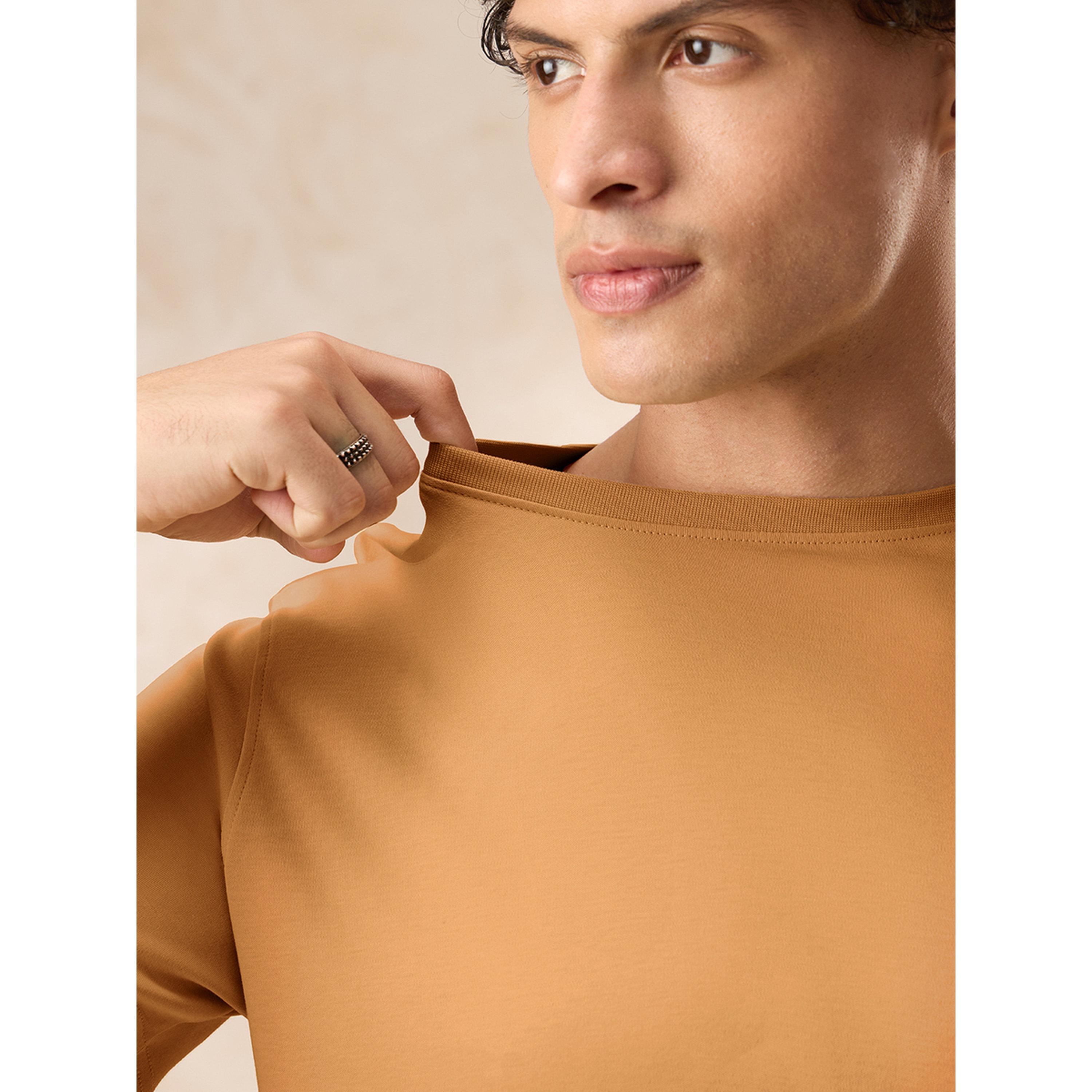 The Souled Store X Styli Men Tan Supima Cotton Round Neck T-Shirt-men-clothing-tshirtsandpolos-tshirts-image-5