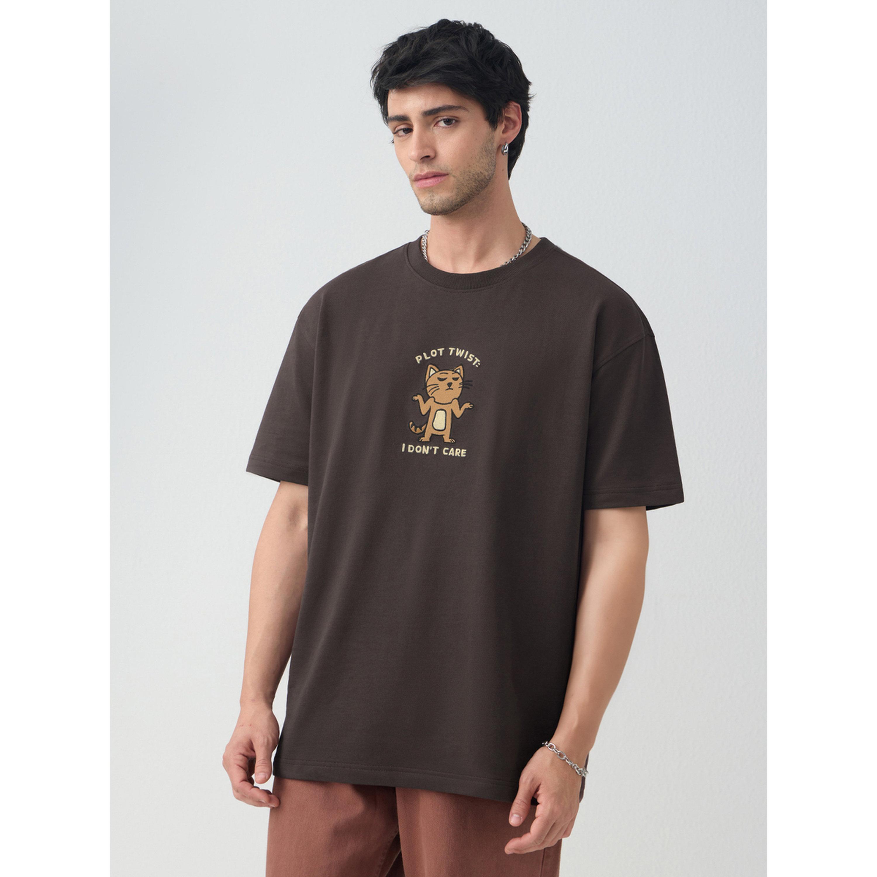 The Souled Store X Styli Brown Embroidered Cotton Oversized T-Shirt-men-clothing-tshirtsandpolos-tshirts-image-1