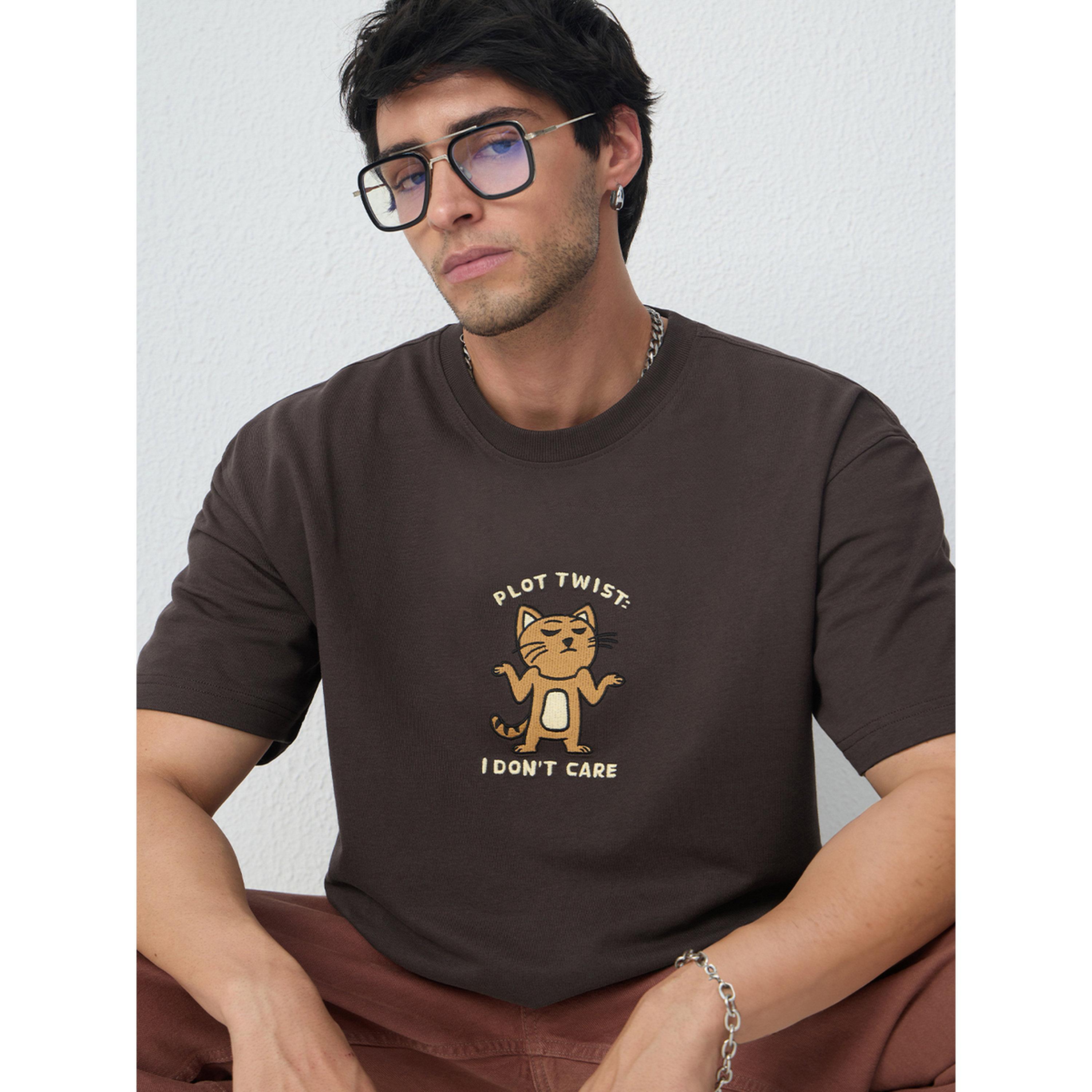 The Souled Store X Styli Brown Embroidered Cotton Oversized T-Shirt-men-clothing-tshirtsandpolos-tshirts-image-5