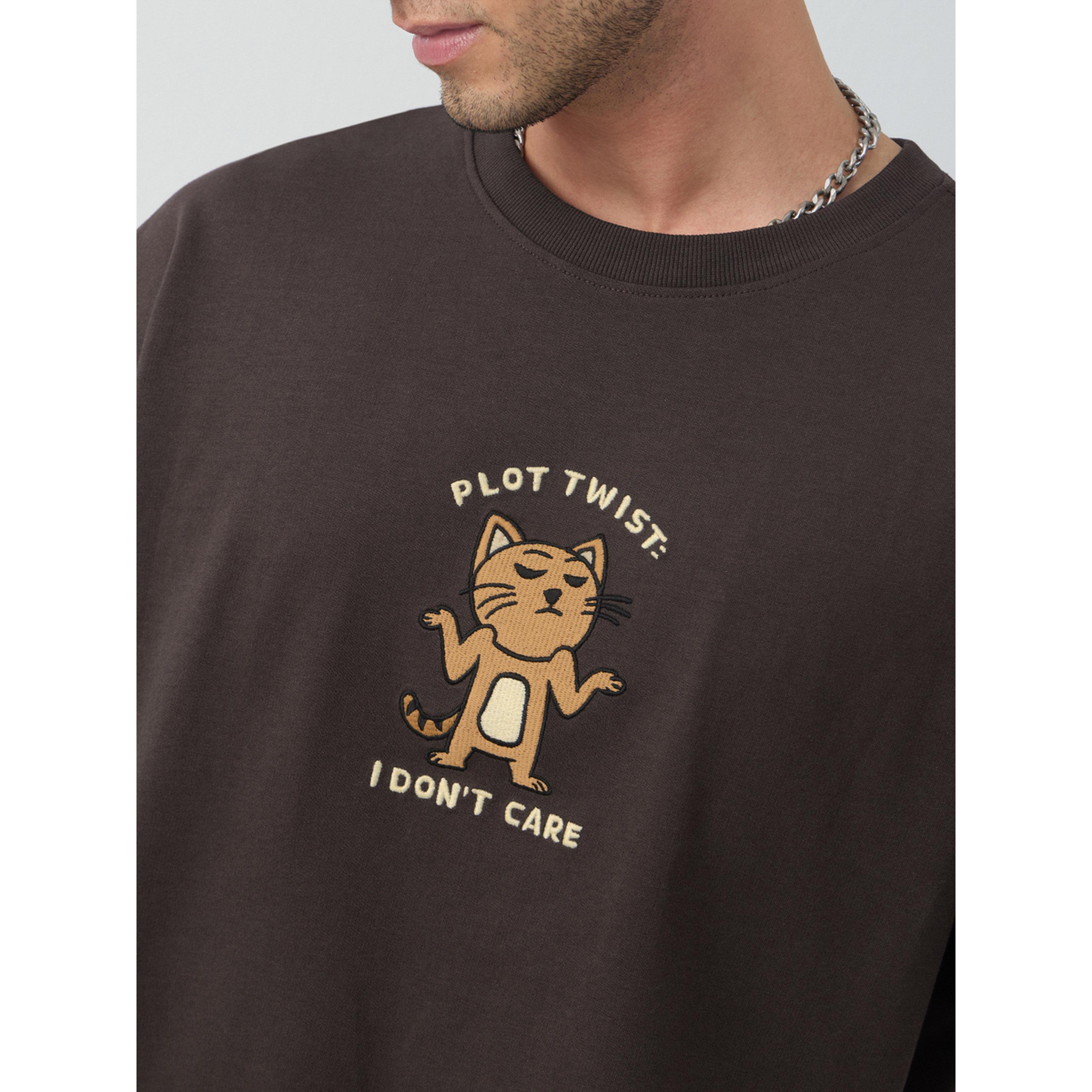 The Souled Store X Styli Brown Embroidered Cotton Oversized T-Shirt-men-clothing-tshirtsandpolos-tshirts-image-6