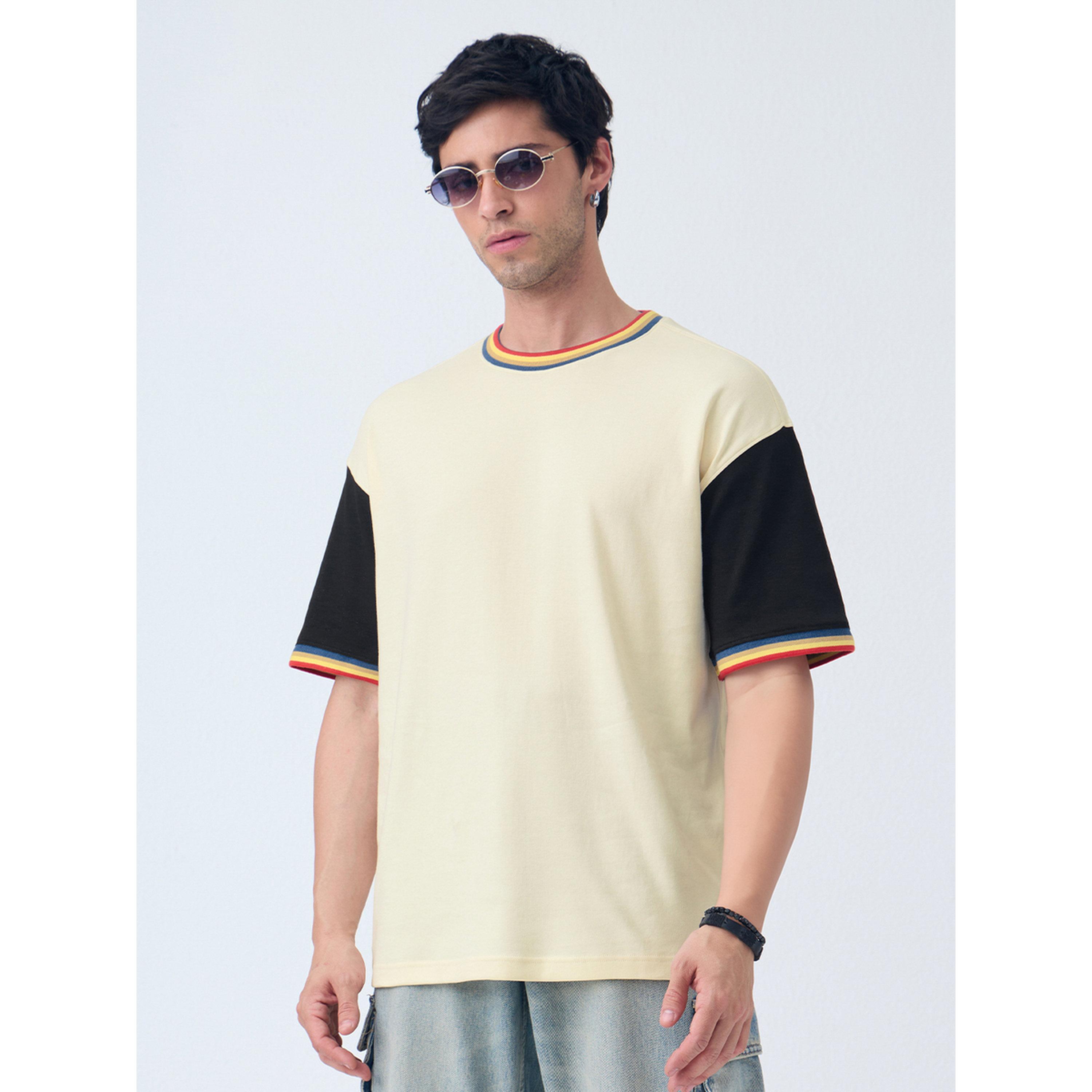 تيشيرت بأكمام بنمط كتل الألوان وقصة واسعة-men-clothing-tshirtsandpolos-tshirts-image-1