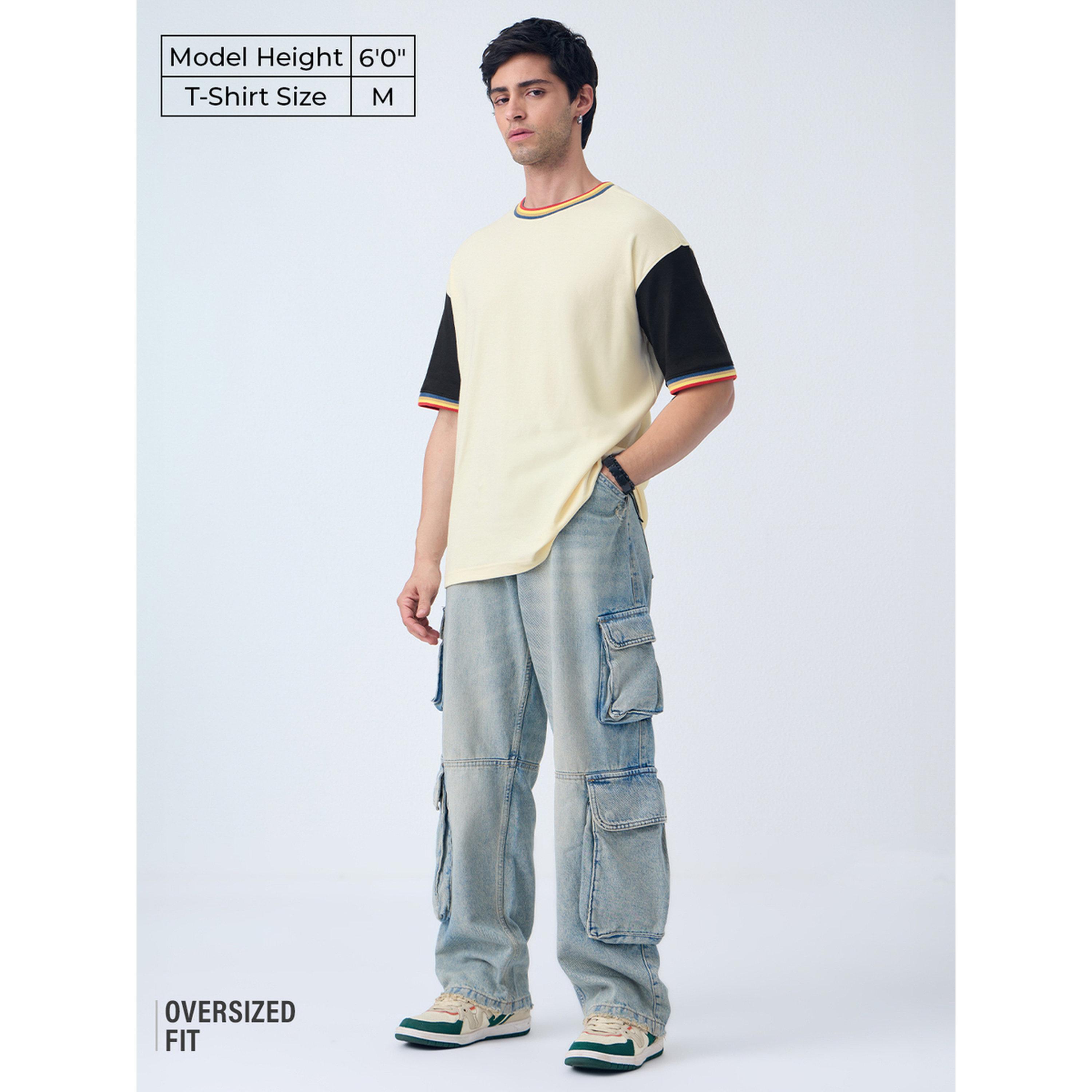 The Souled Store X Styli Cream Color Block Sleeve Oversized T-Shirt-men-clothing-tshirtsandpolos-tshirts-image-2