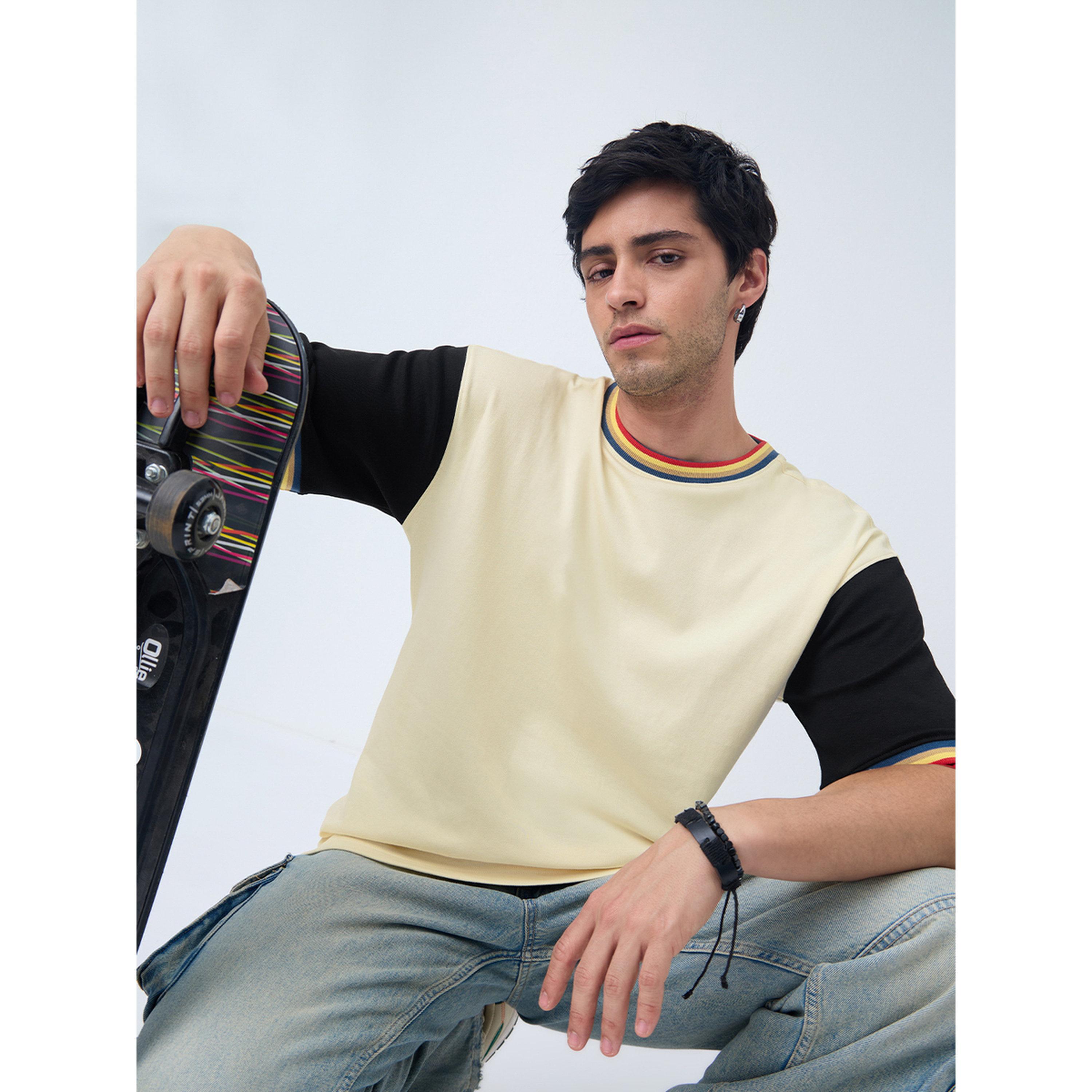 The Souled Store X Styli Cream Color Block Sleeve Oversized T-Shirt-men-clothing-tshirtsandpolos-tshirts-image-3