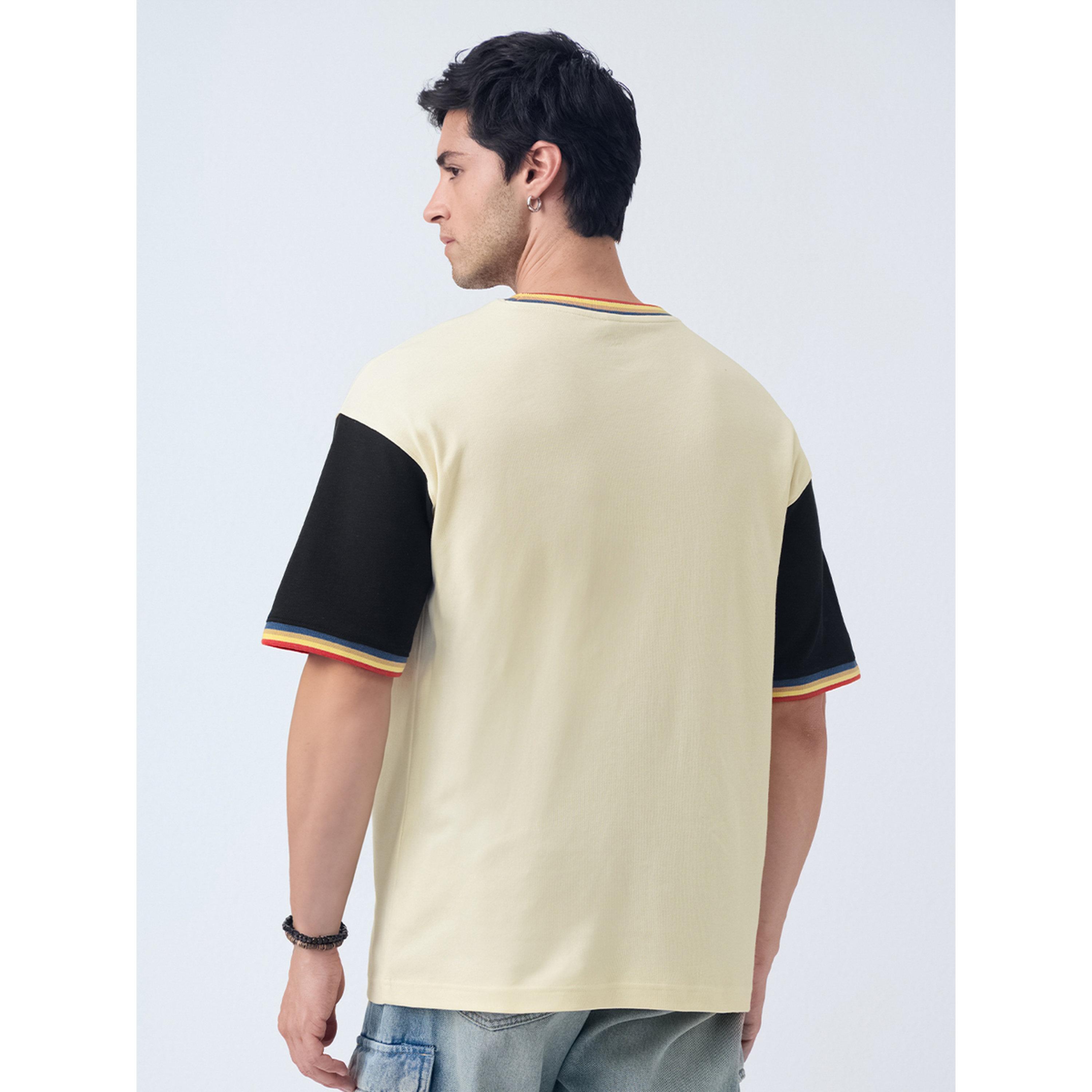 The Souled Store X Styli Cream Color Block Sleeve Oversized T-Shirt-men-clothing-tshirtsandpolos-tshirts-image-4