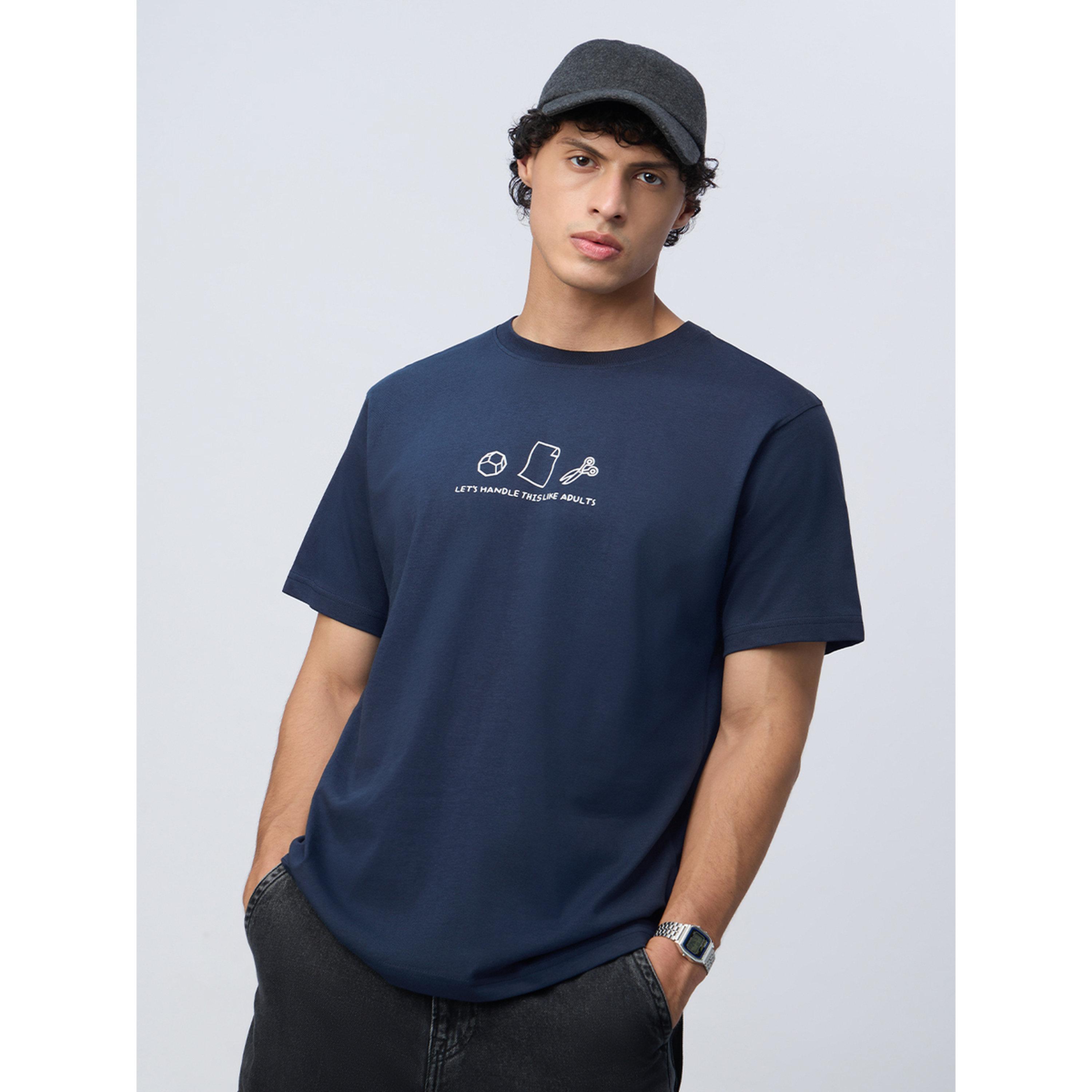 The Souled Store X Styli Men Navy Blue Relaxed Fit T-Shirt-men-clothing-tshirtsandpolos-tshirts-image-1